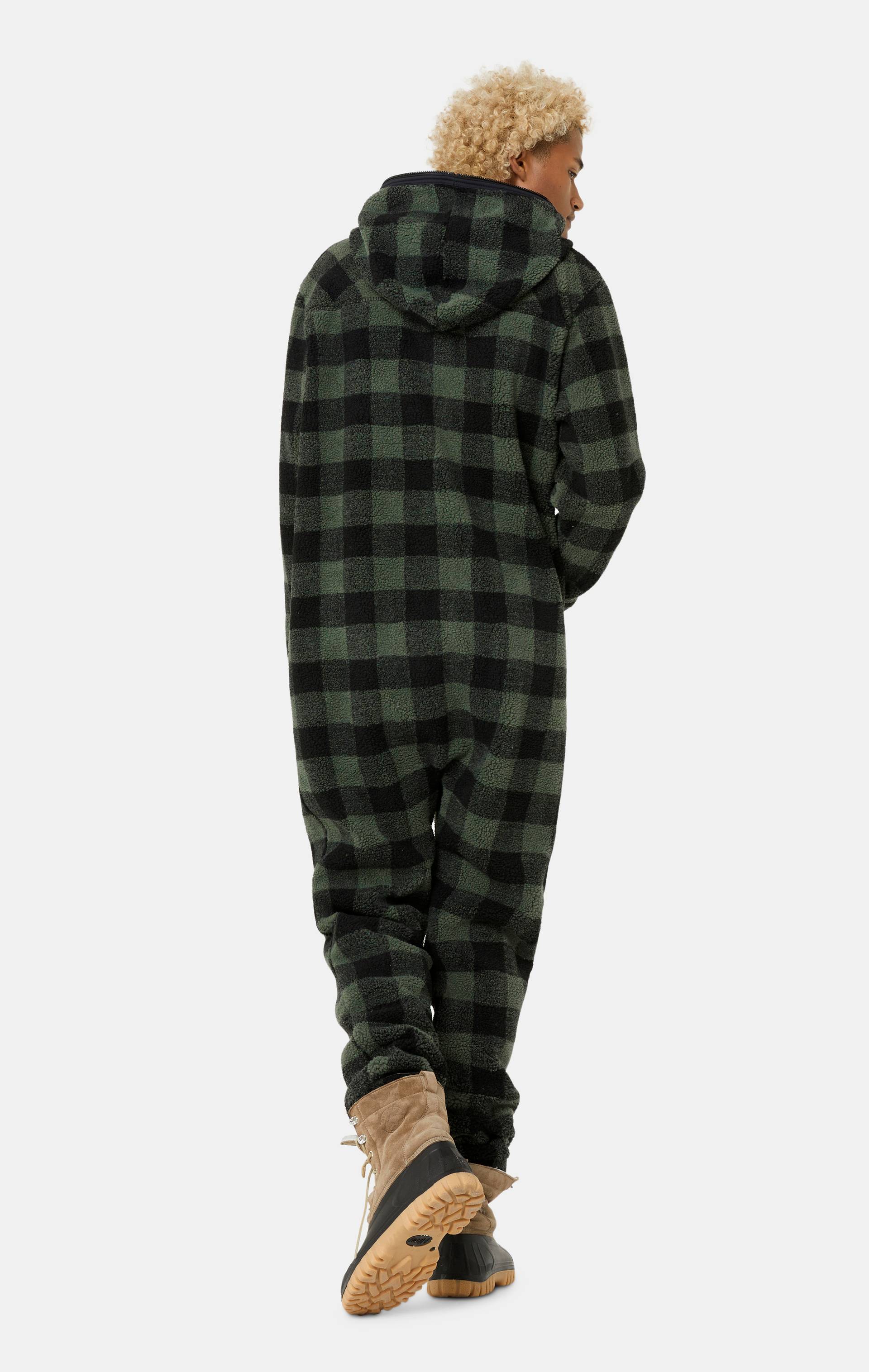 Onepiece Checkered Fleece Jumpsuit Green - 4