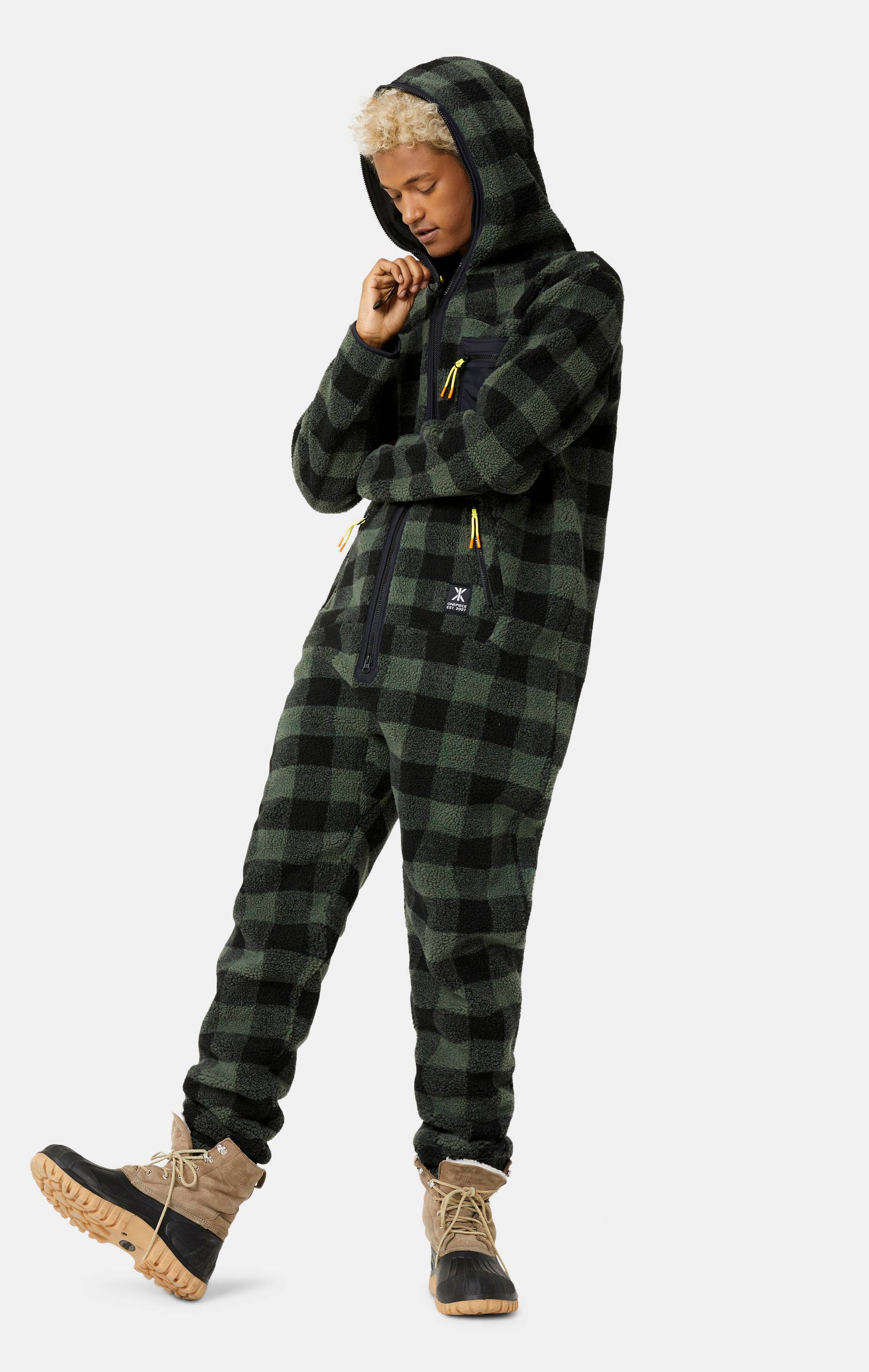 Onepiece Checkered Fleece Jumpsuit Green - 6