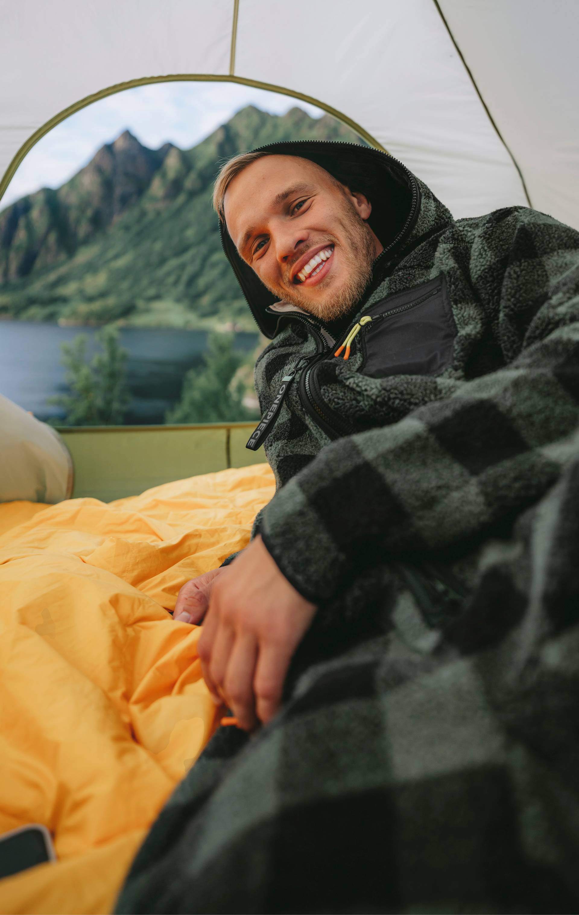 Onepiece Checkered Fleece Jumpsuit Green - 11