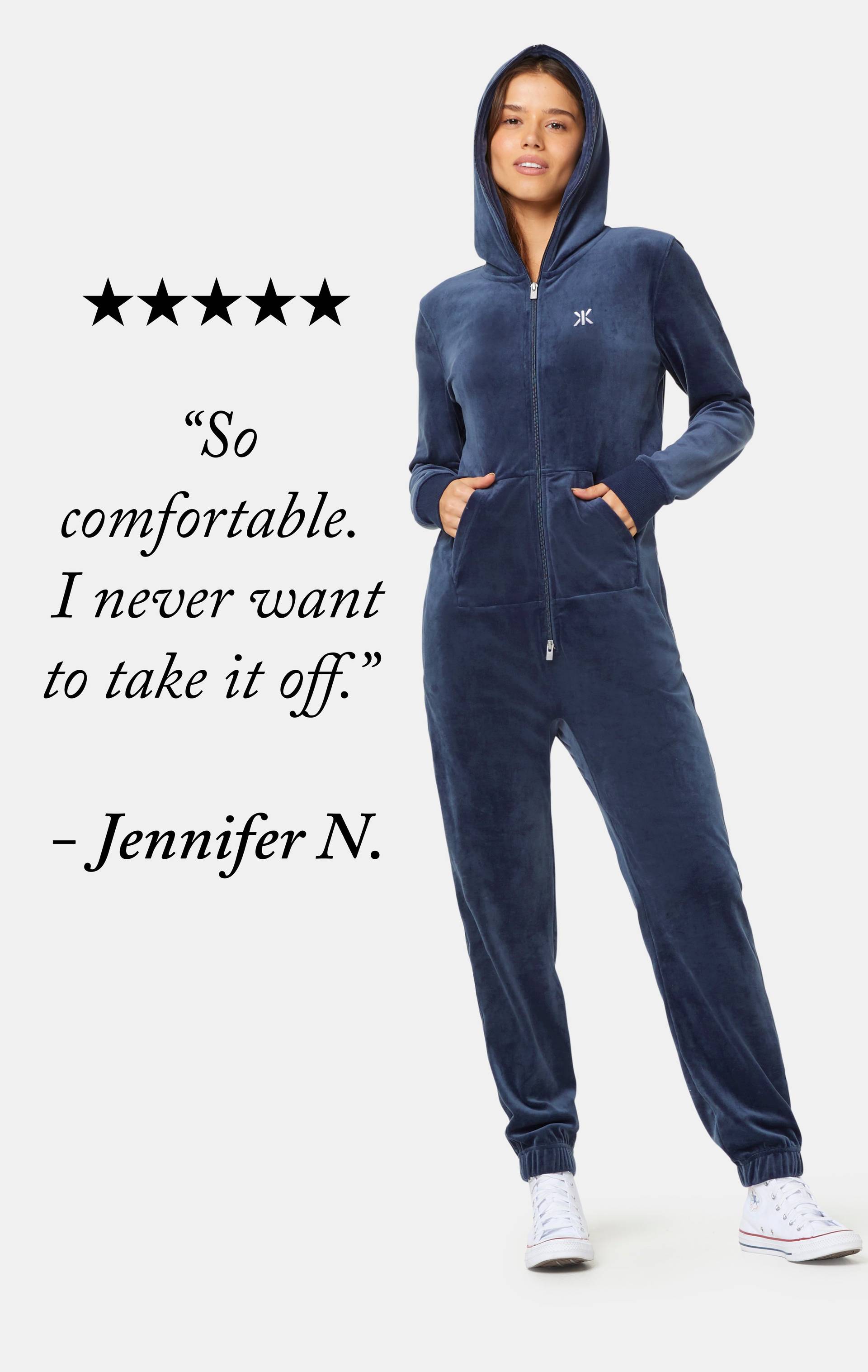 Onepiece Original Velvet Jumpsuit Navy - 11