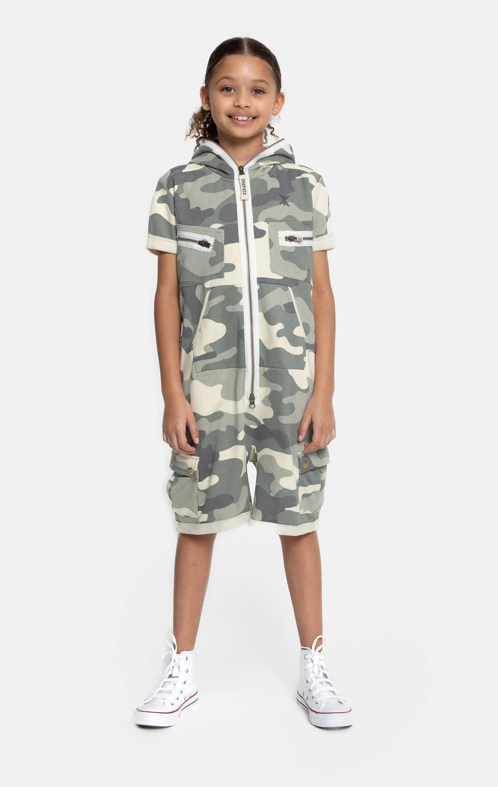 Onepiece Cargo Short Kids Jumpsuit Green Camo - 3