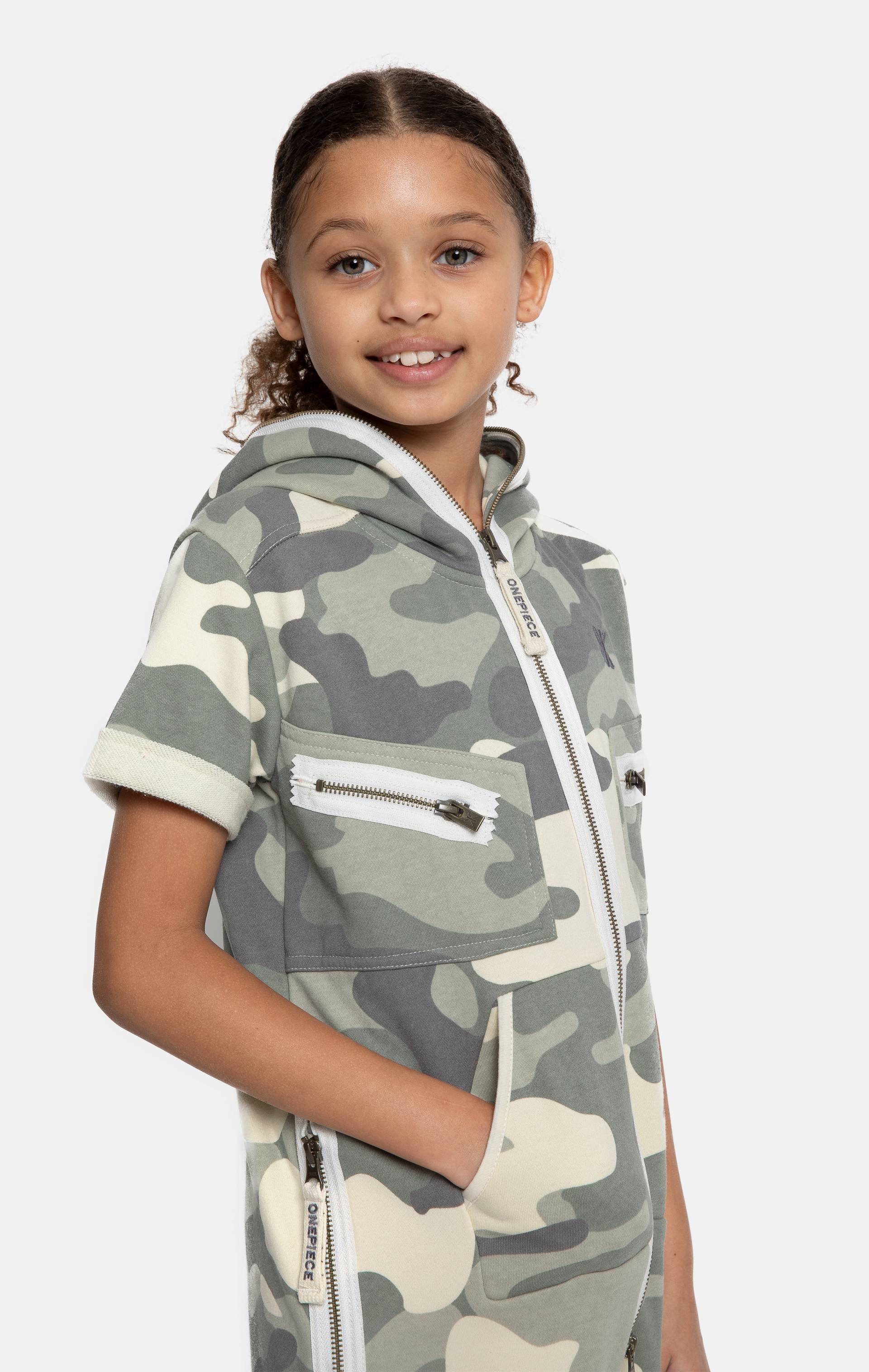 Onepiece Cargo Short Kids Jumpsuit Green Camo - 4