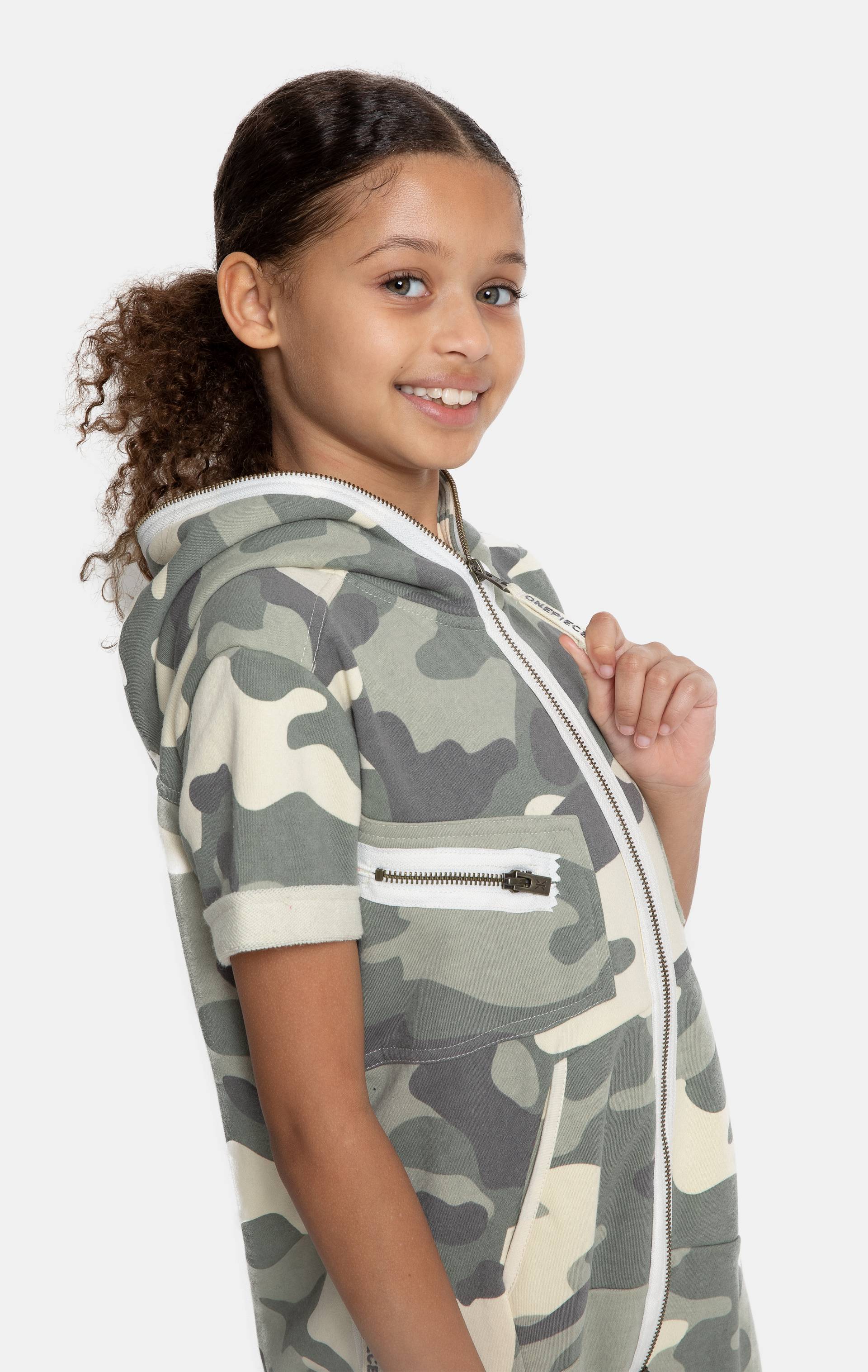 Onepiece Cargo Short Kids Jumpsuit Green Camo - 5