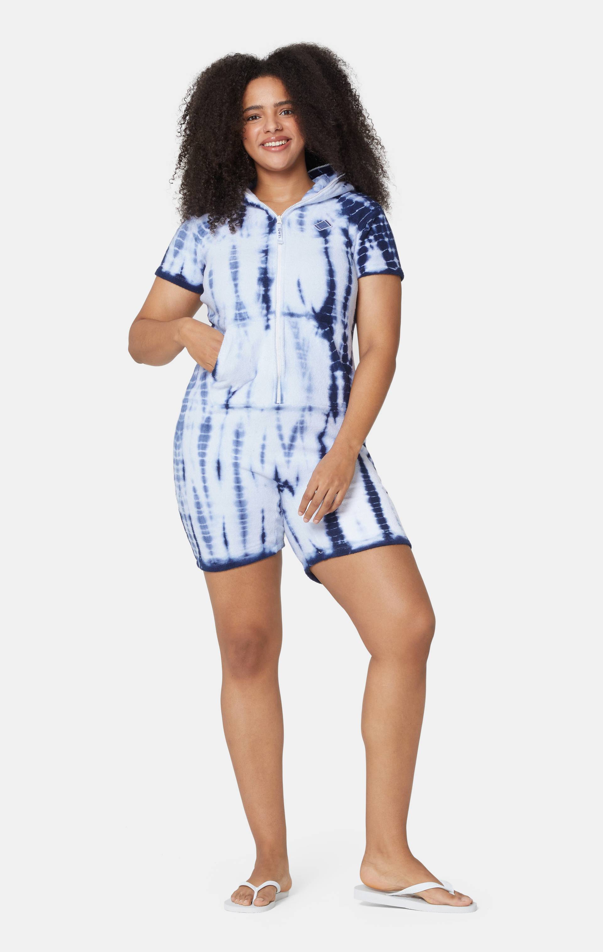 Onepiece Towel Club Fitted Short Jumpsuit Blue Tie Dye - 9