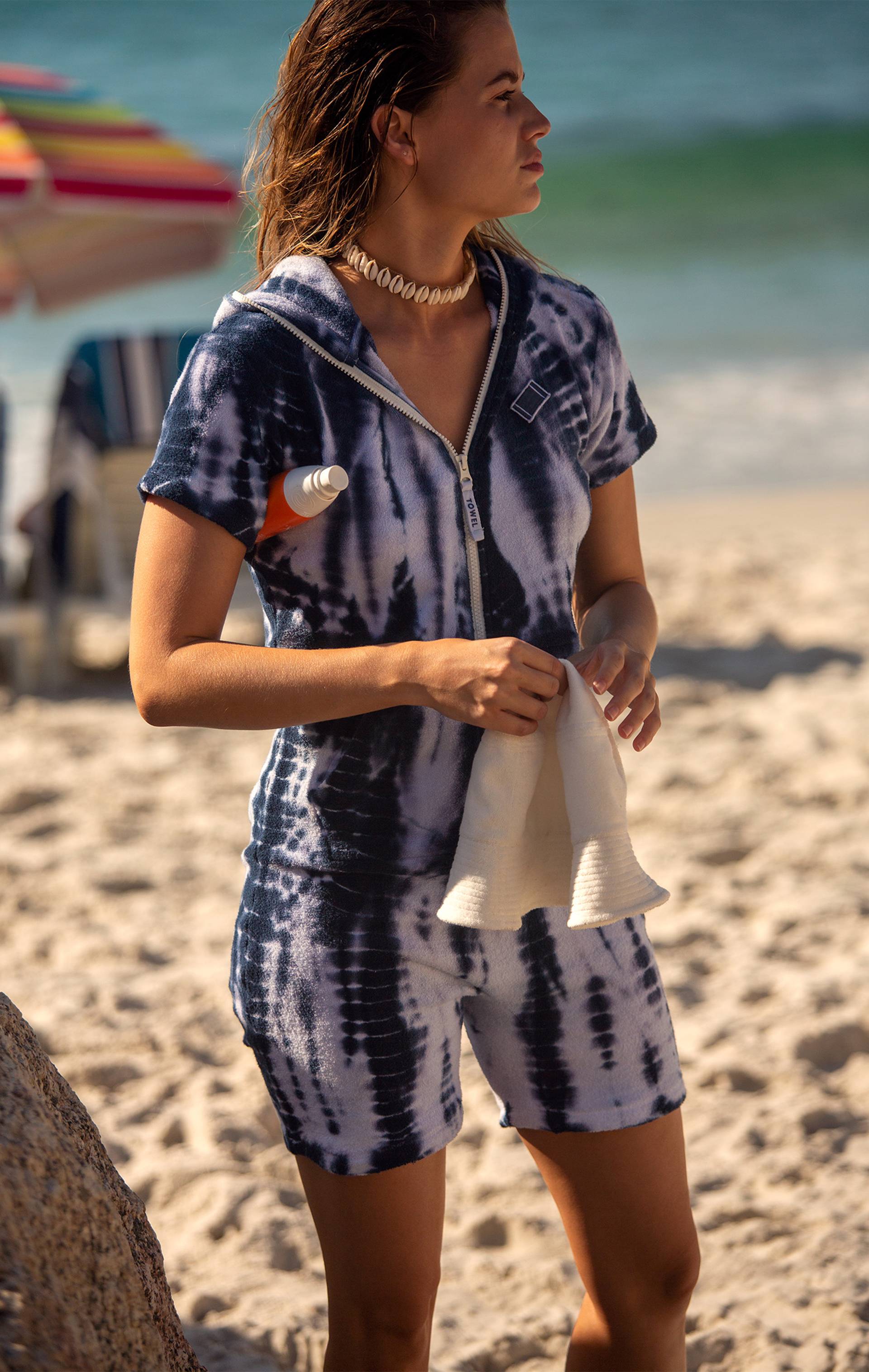 Onepiece Towel Club Fitted Short Jumpsuit Blue Tie Dye - 11