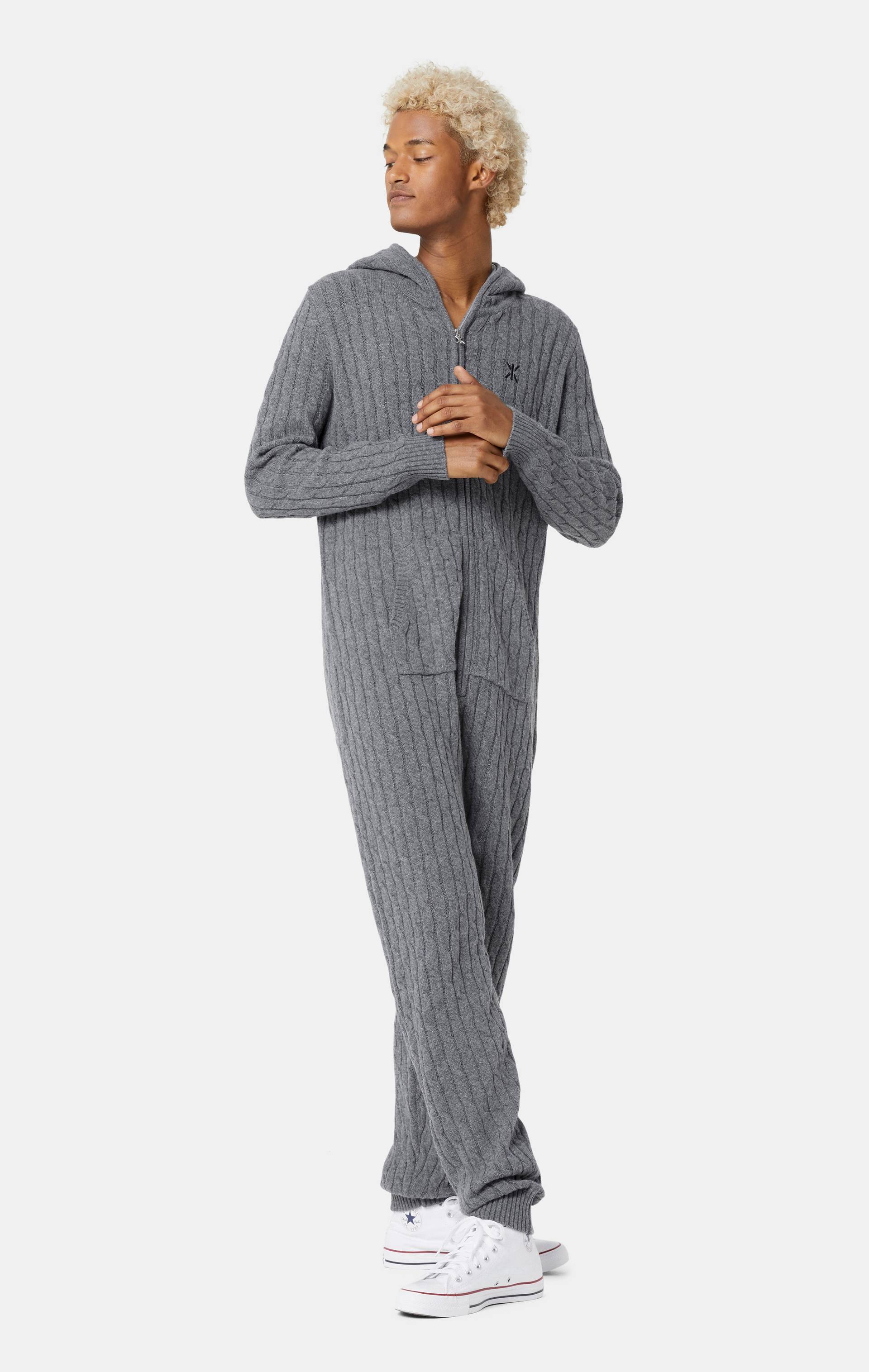 Onepiece Cable Knit Jumpsuit Dark Grey - 3