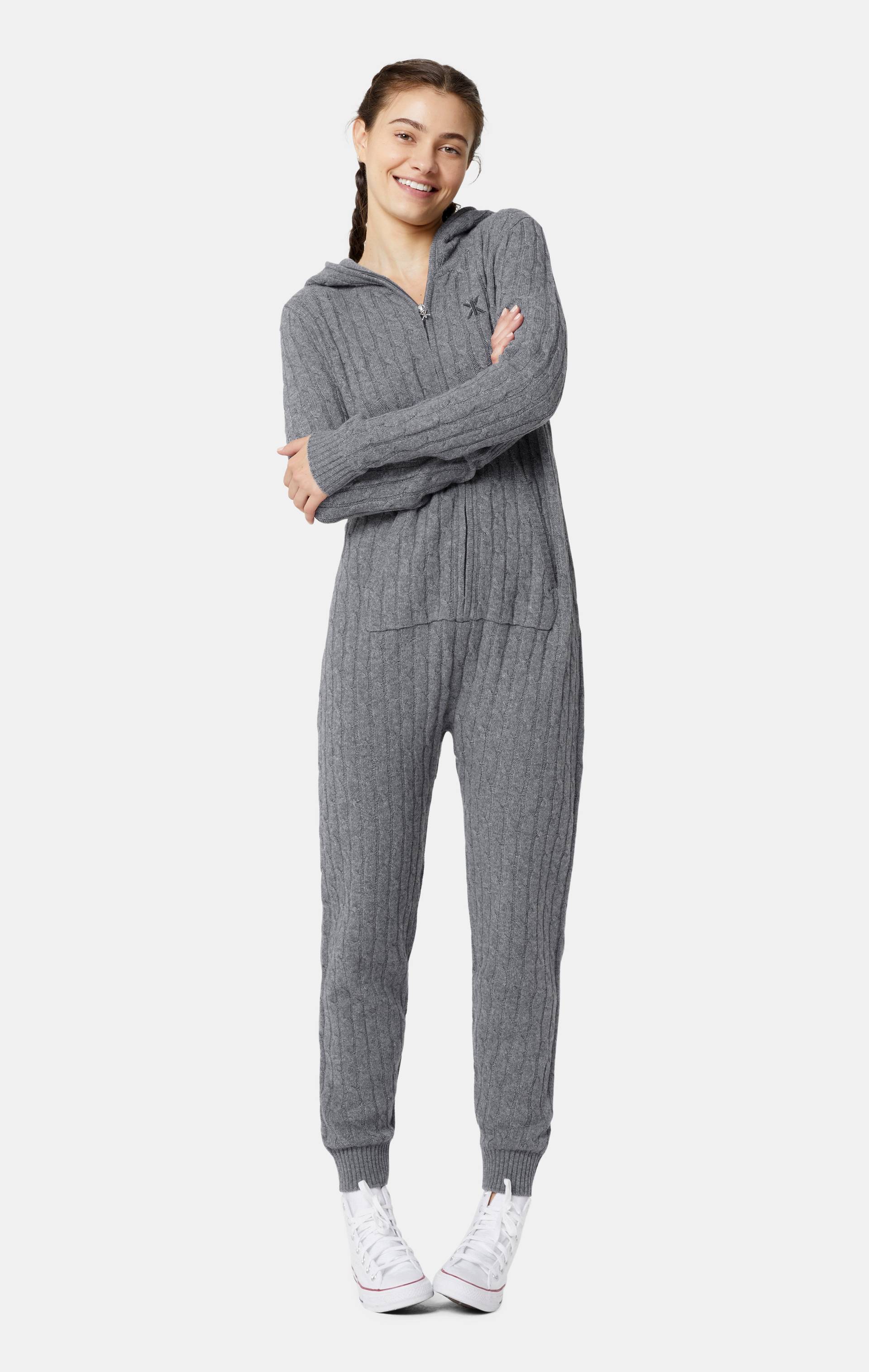 Onepiece Cable Knit Jumpsuit Dark Grey - 10