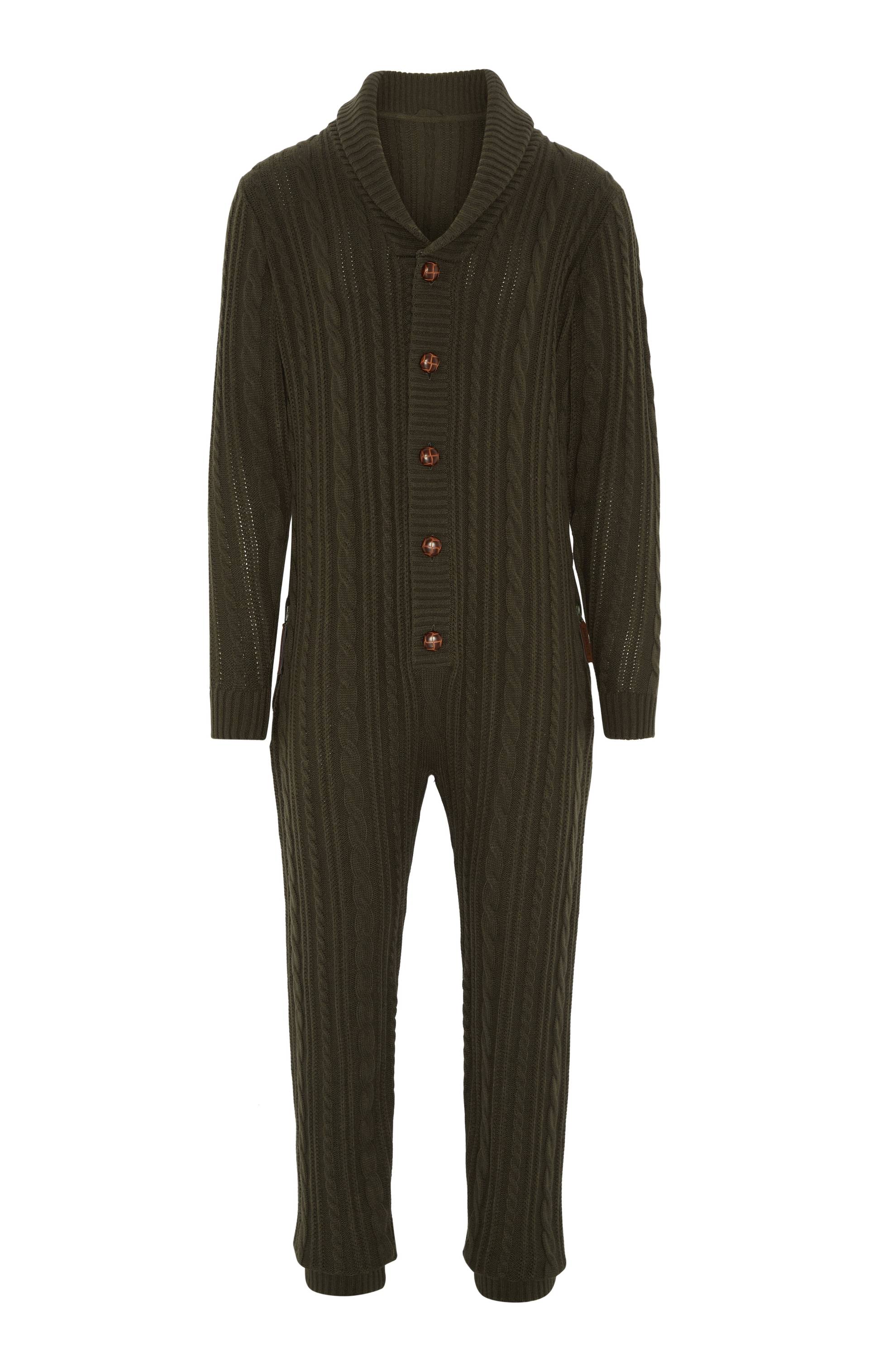 Onepiece Chunky Cardigan Jumpsuit Green - 1