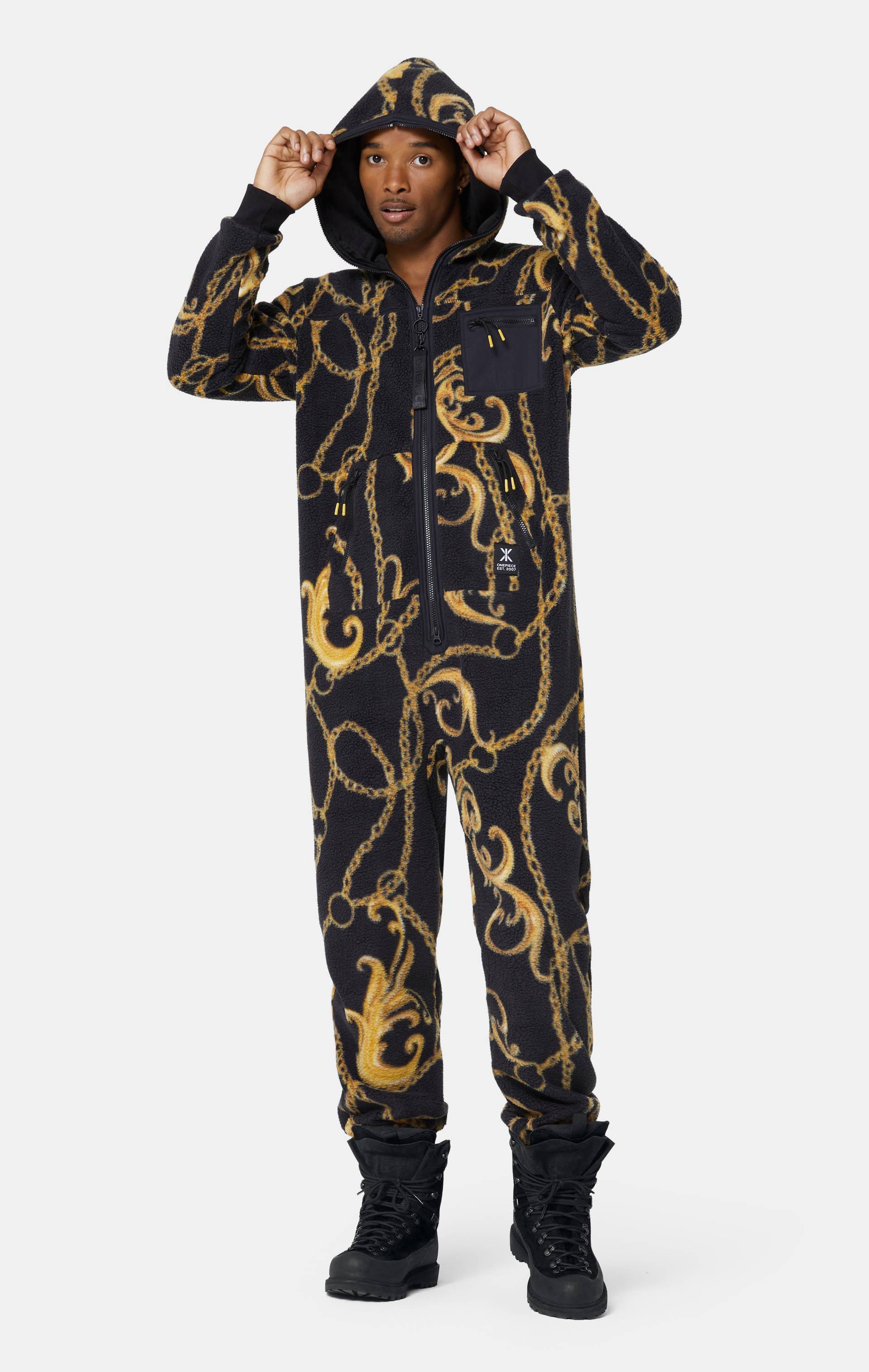 Onepiece Gold Chain Fleece Jumpsuit Black - 5