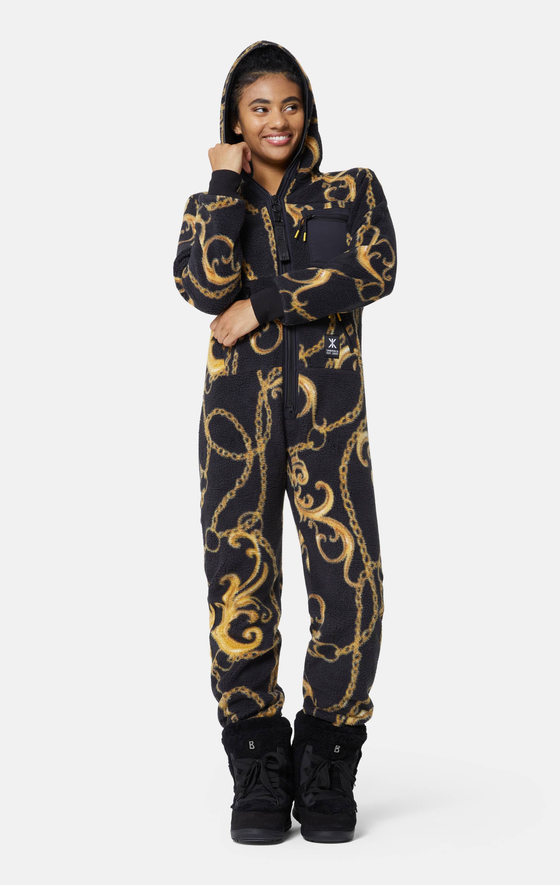 Onepiece Gold Chain Fleece Jumpsuit Black - 14