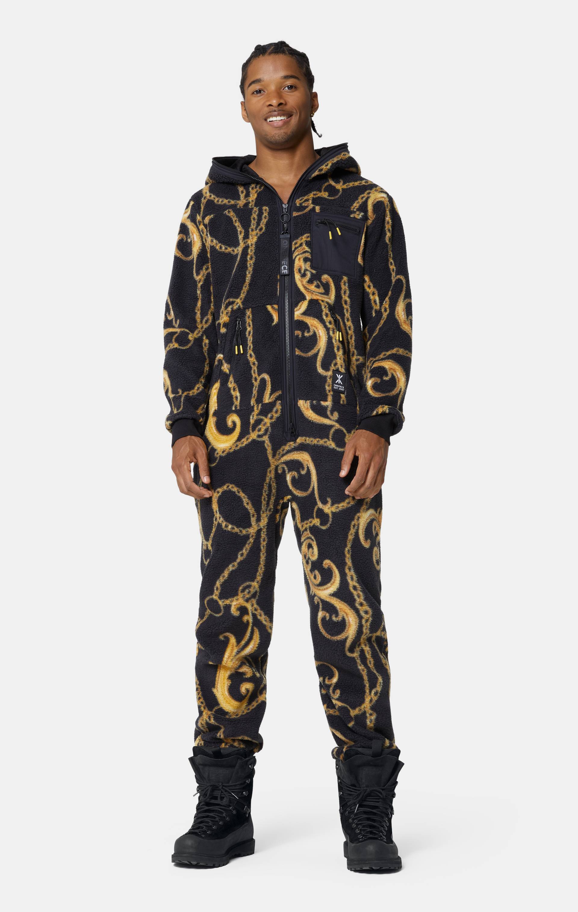 Onepiece Gold Chain Fleece Jumpsuit Black - 3