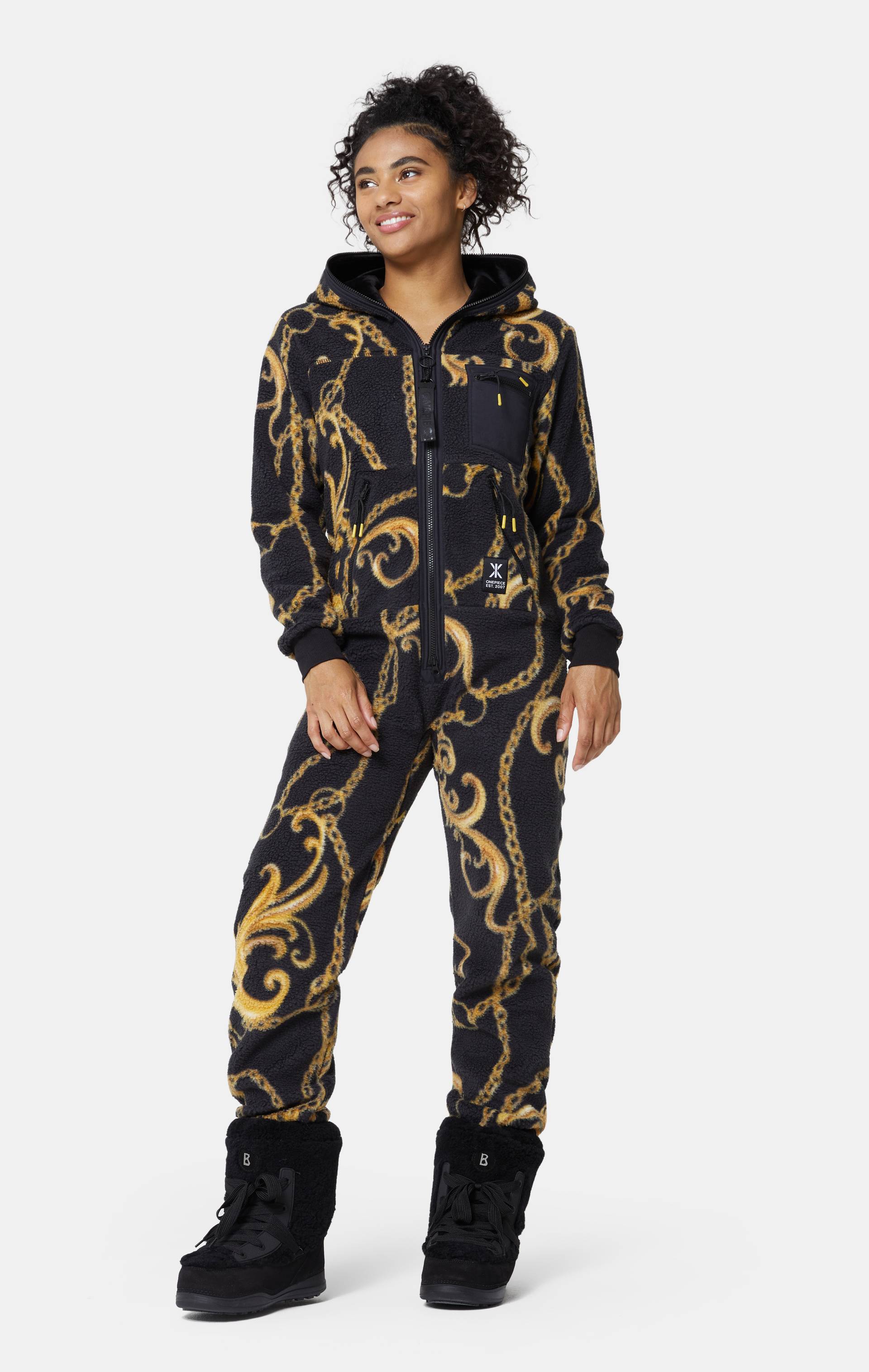 Onepiece Gold Chain Fleece Jumpsuit Black - 12