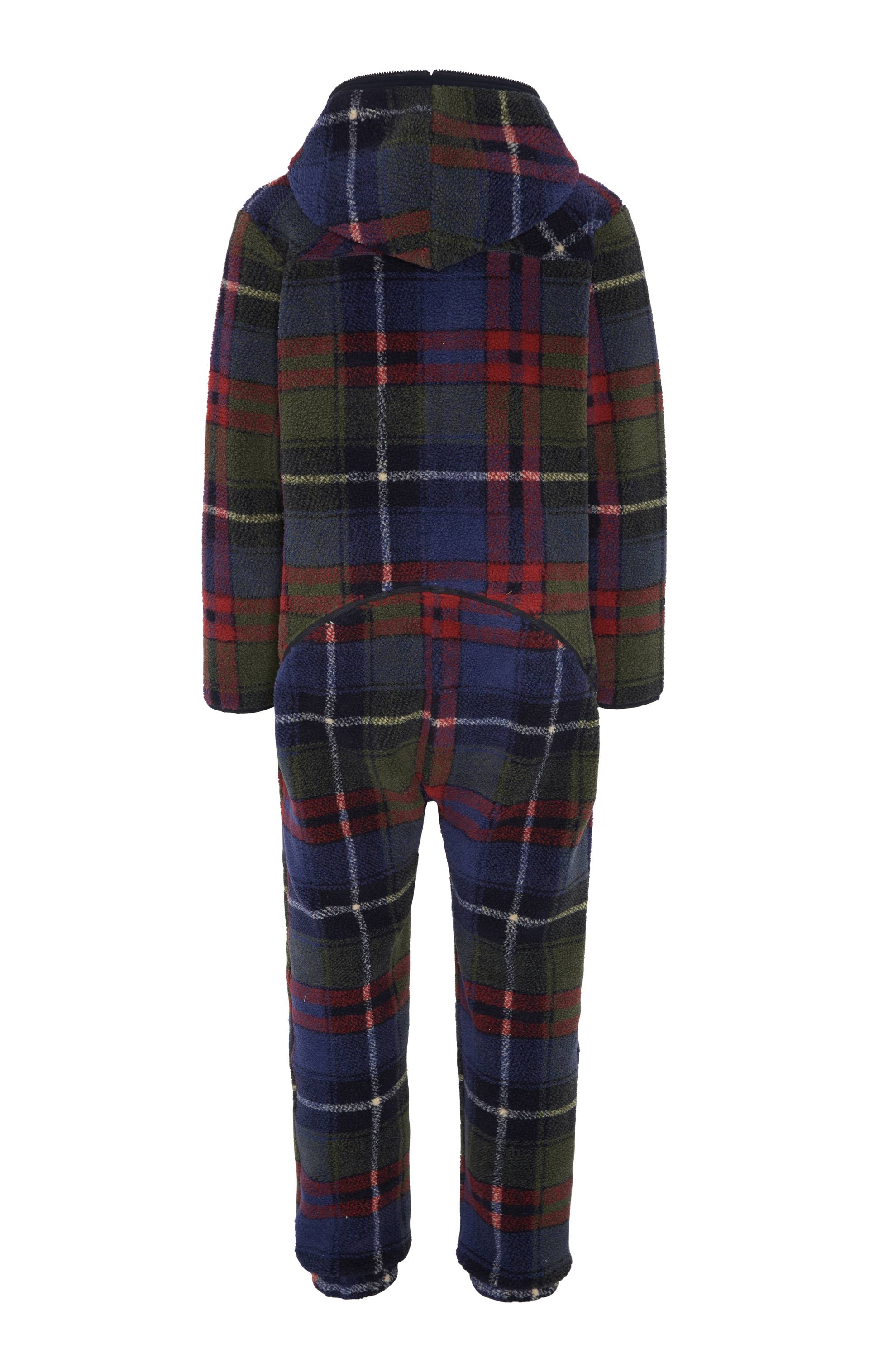 Onepiece Checkered Fleece Jumpsuit Blue - 2