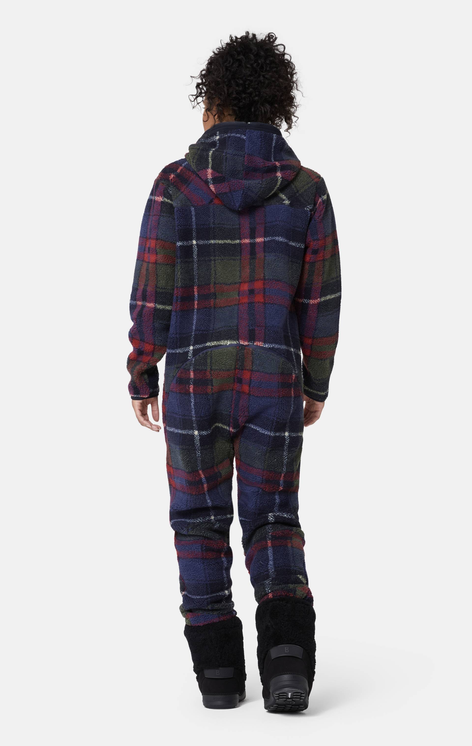 Onepiece Checkered Fleece Jumpsuit Blue - 13