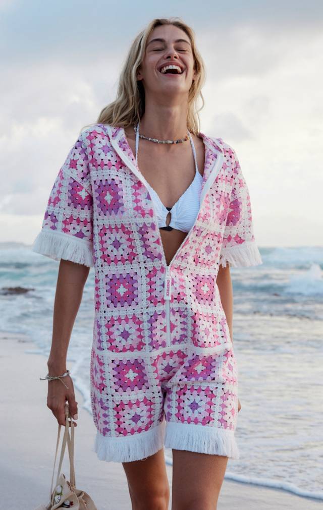 Onepiece Crochet Short Jumpsuit Pink - 6
