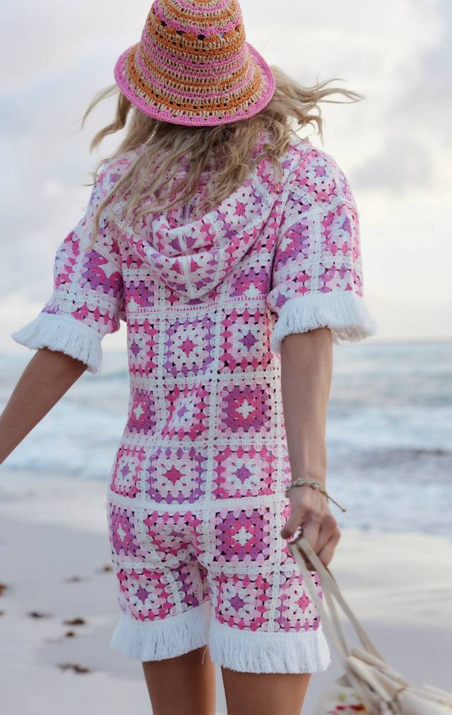 Onepiece Crochet Short Jumpsuit Pink - 7
