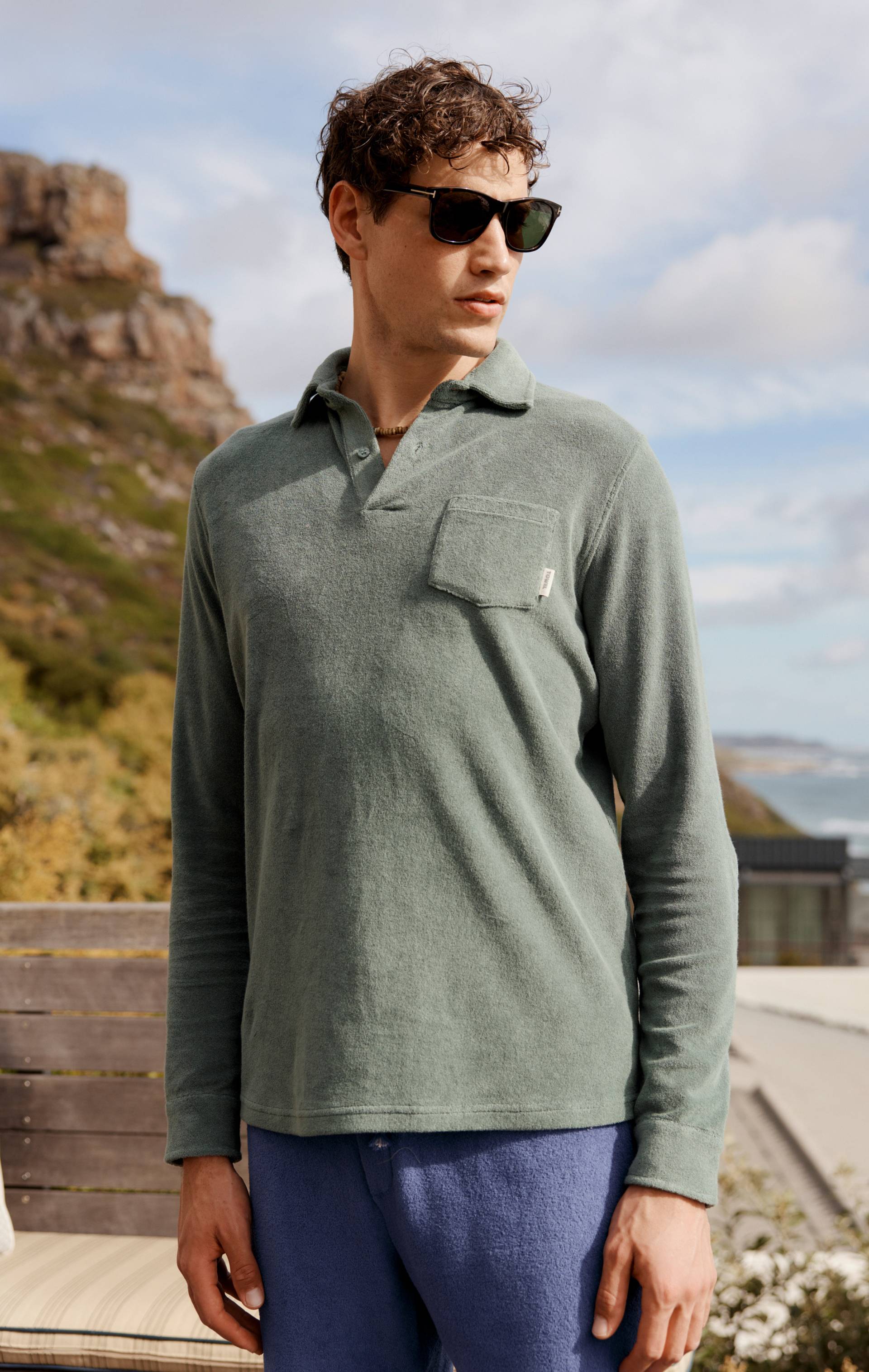 Towel Club Towel Club Longsleeve Polo Shirt Dusty Green - 5