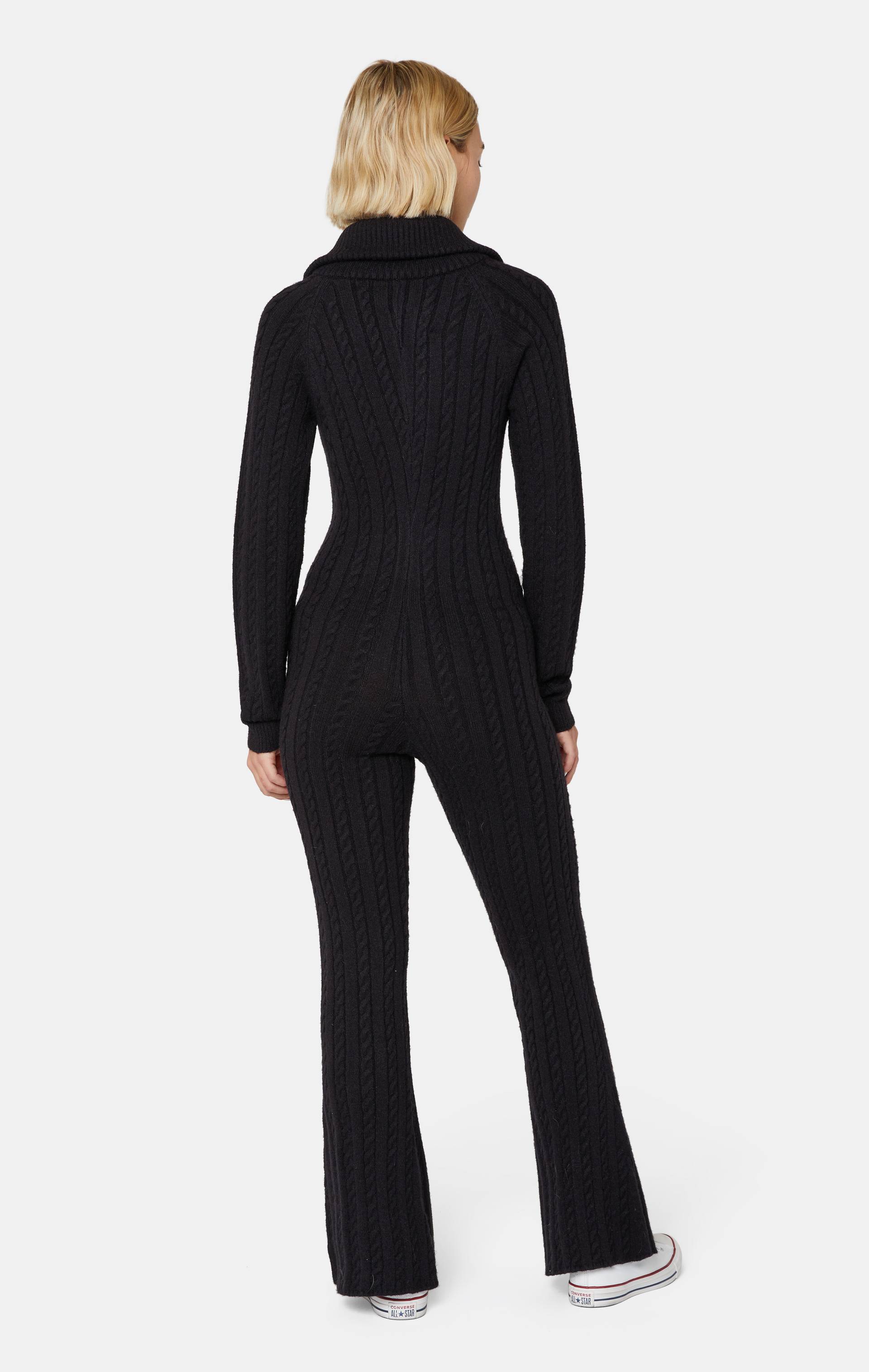 Onepiece Cable Fitted Jumpsuit Black - 5