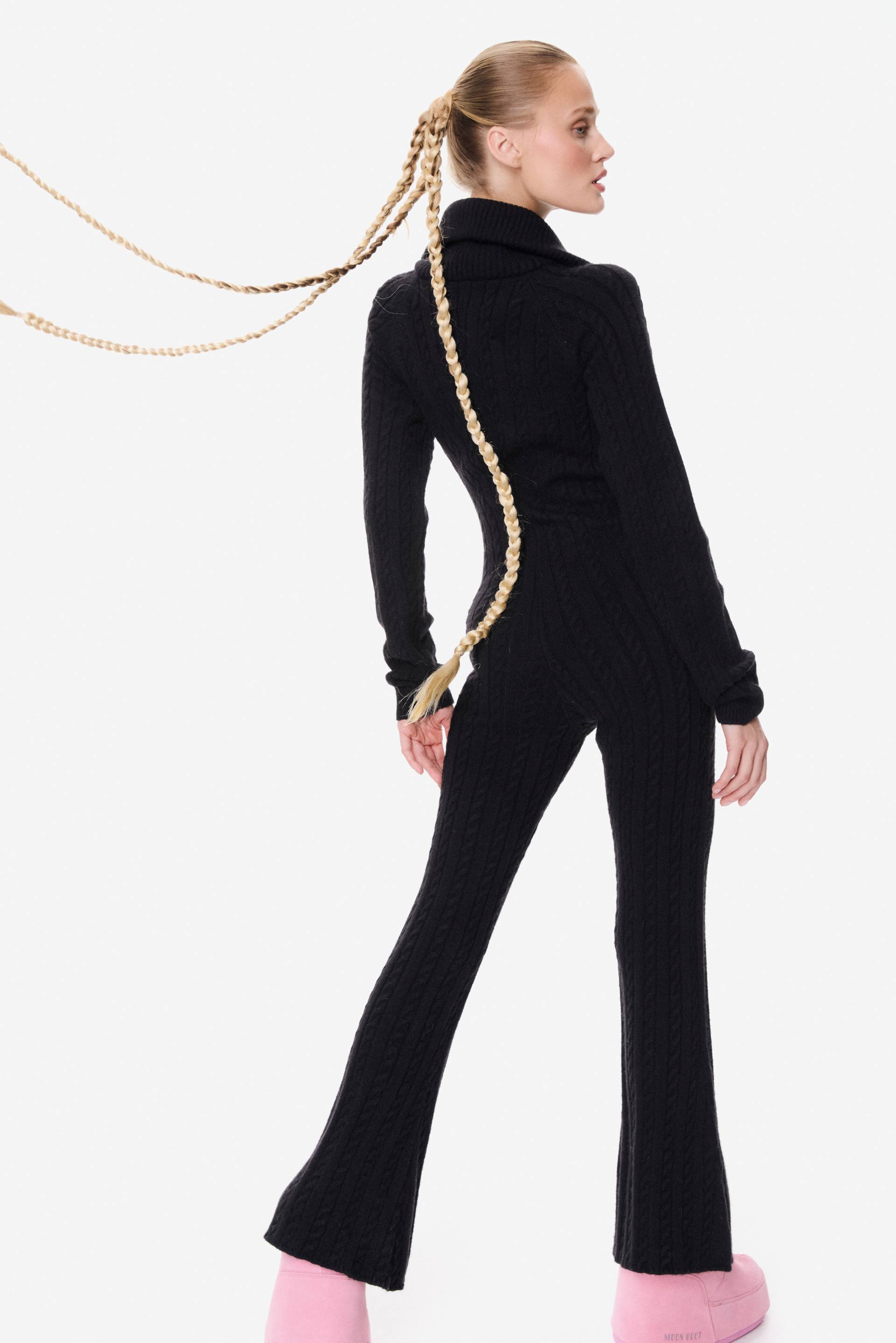 Onepiece Cable Fitted Jumpsuit Black - 8