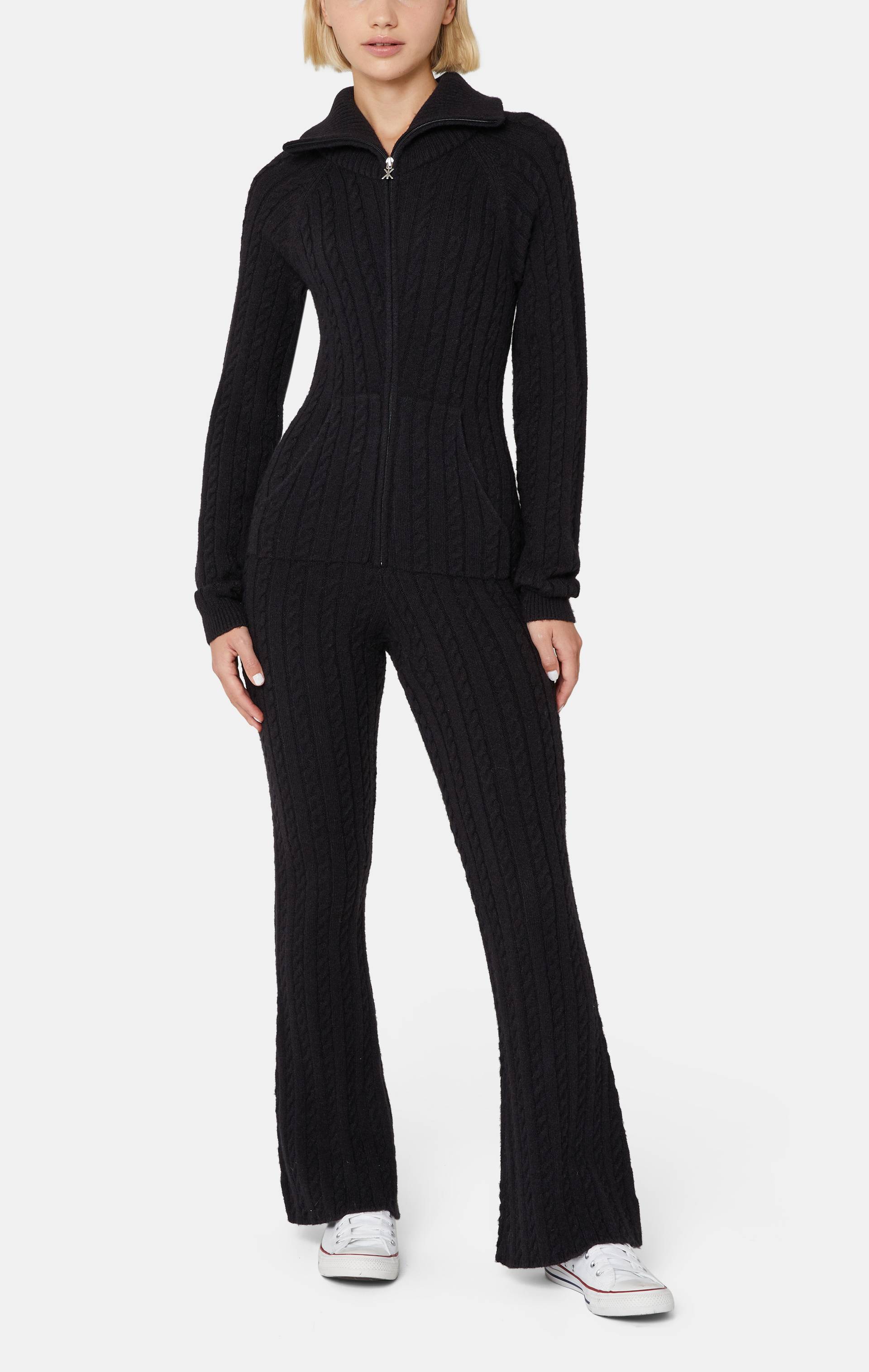 Onepiece Cable Fitted Jumpsuit Black - 4