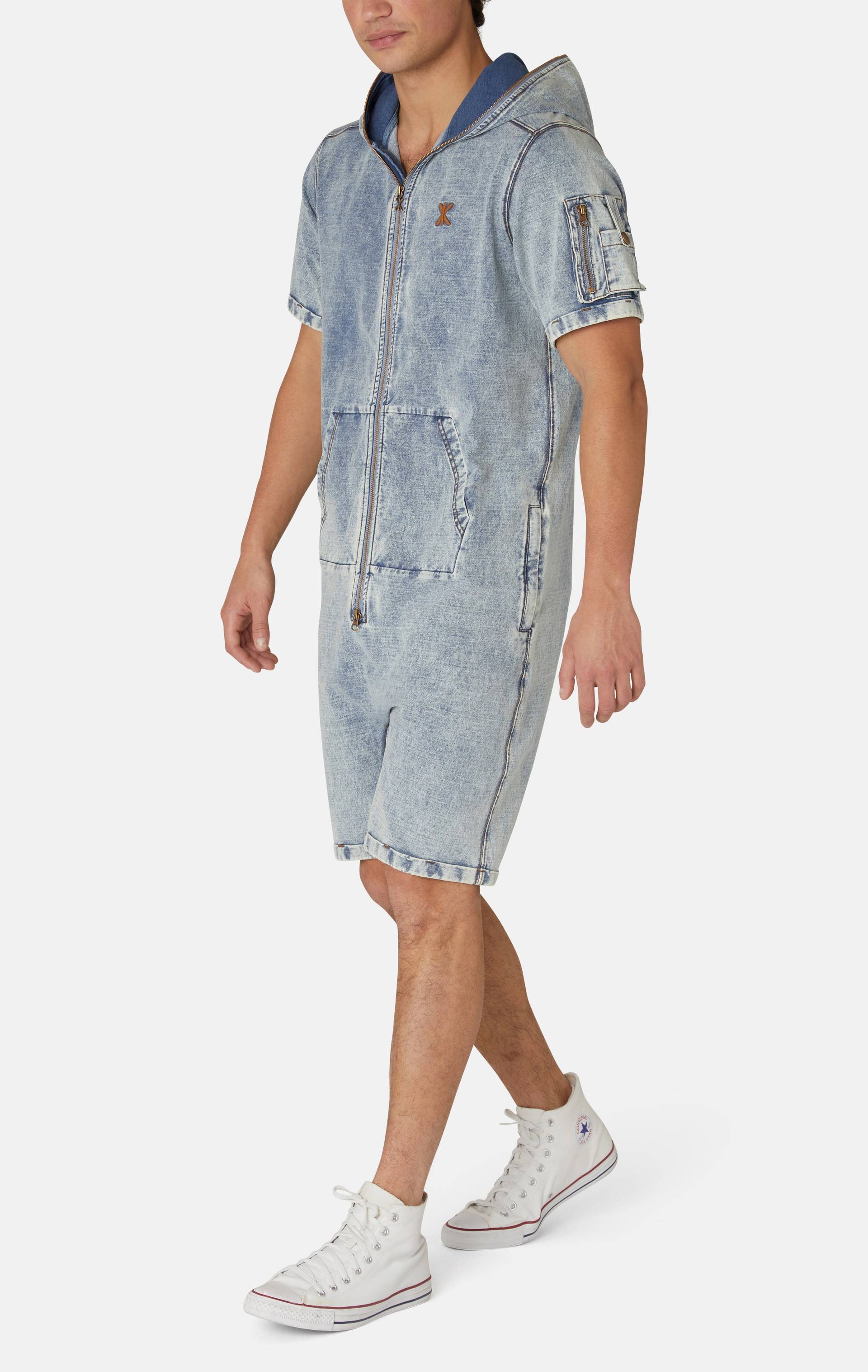 Onepiece Soft Denim Short Jumpsuit Light Blue - 2