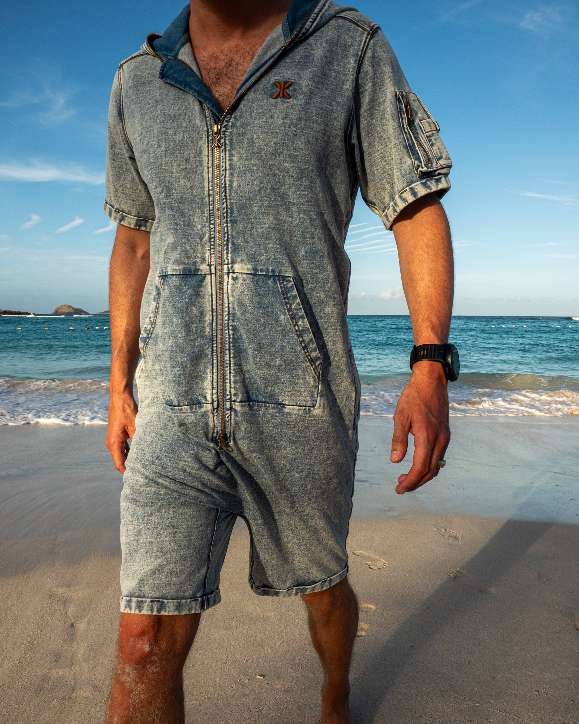Onepiece Soft Denim Short Jumpsuit Light Blue - 9