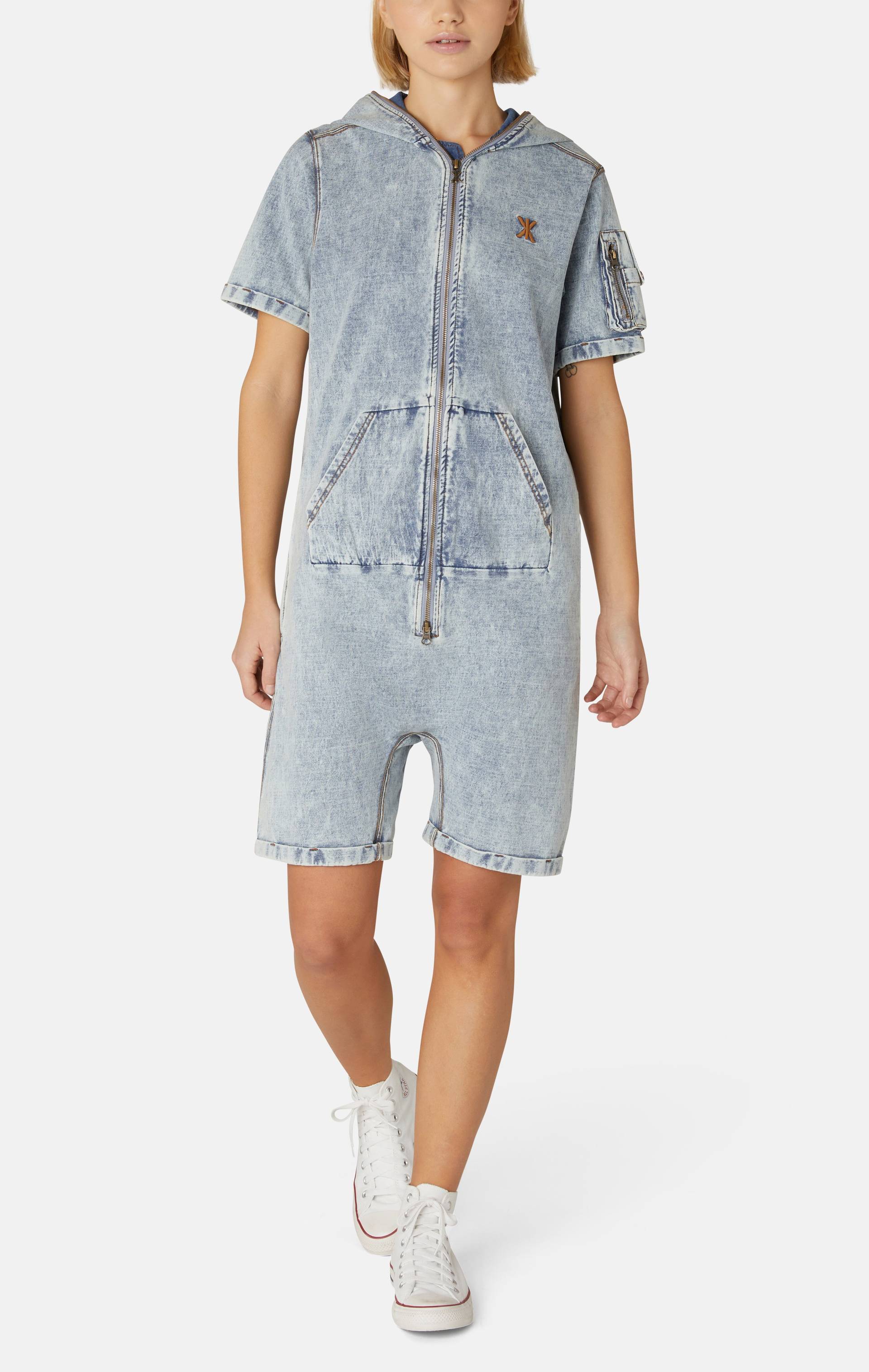 Onepiece Soft Denim Short Jumpsuit Light Blue - 4