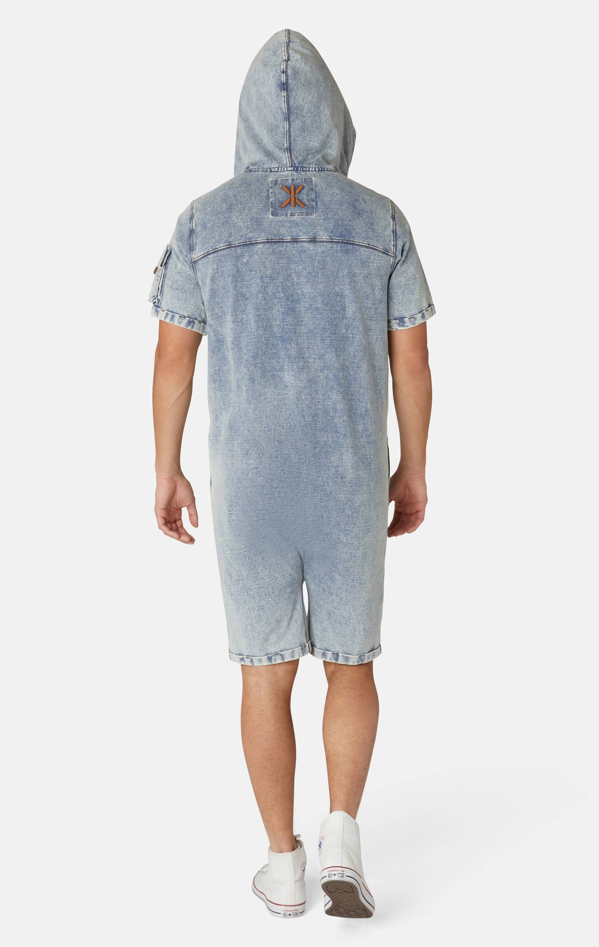 Onepiece Soft Denim Short Jumpsuit Light Blue - 3
