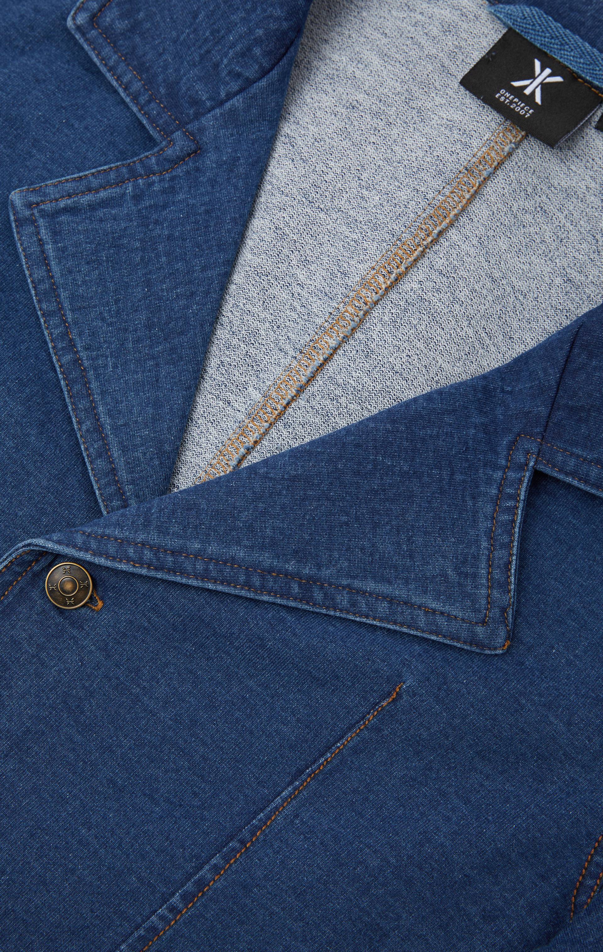 Onepiece Denim Fitted Short Jumpsuit Dark Blue - 4