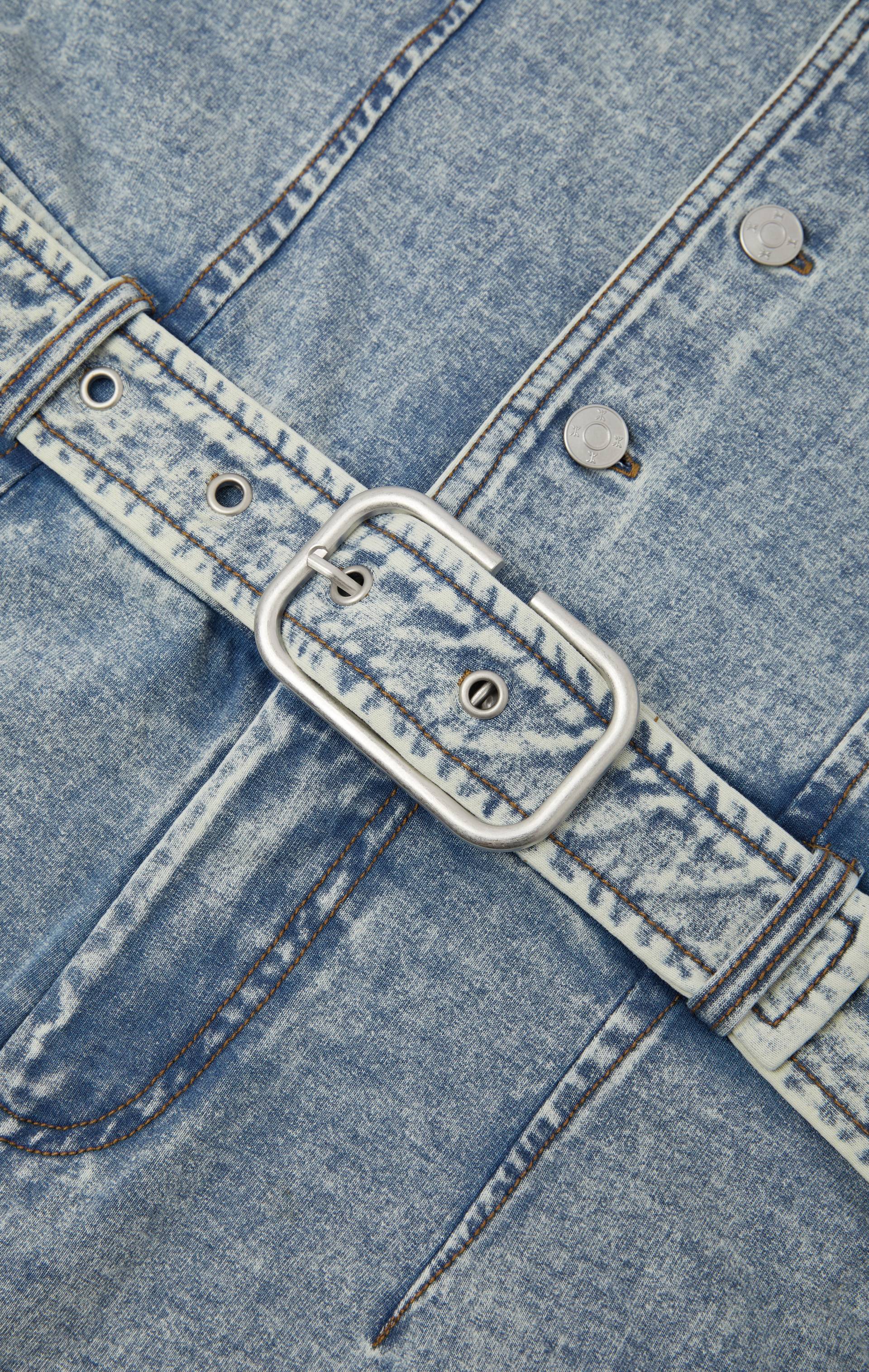 Onepiece Denim Fitted Short Jumpsuit Light Blue - 6