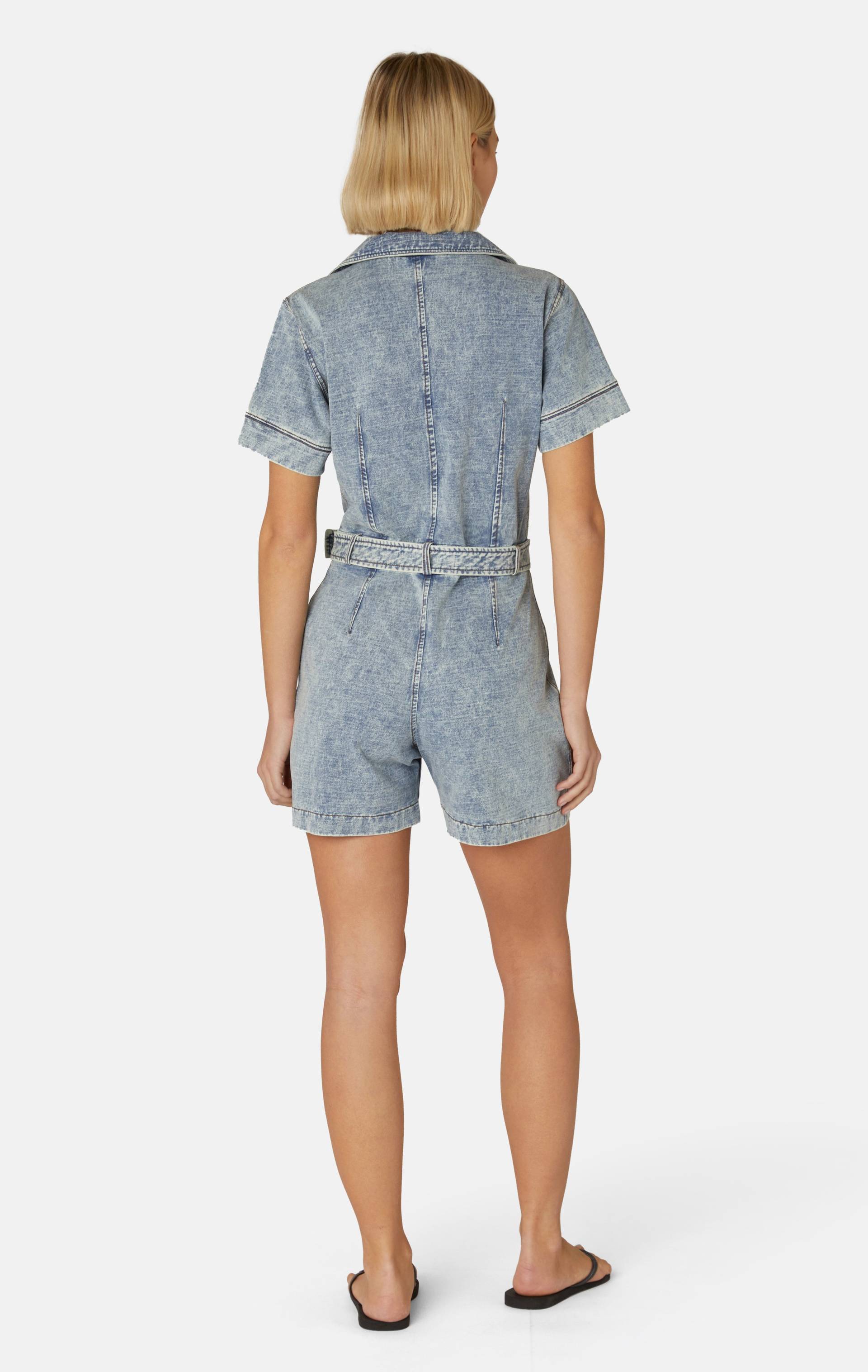 Onepiece Denim Fitted Short Jumpsuit Light Blue - 4