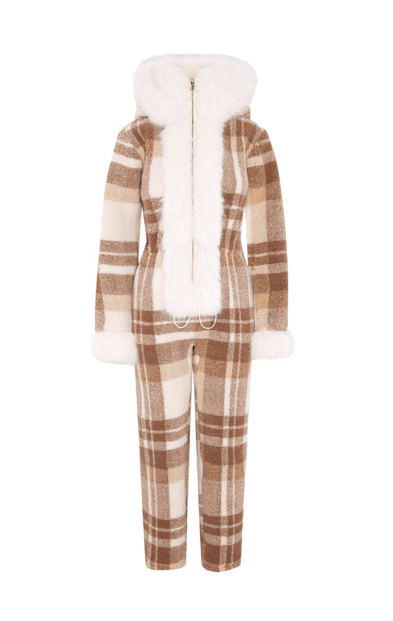Onepiece Check Female Jumpsuit Brown - 2