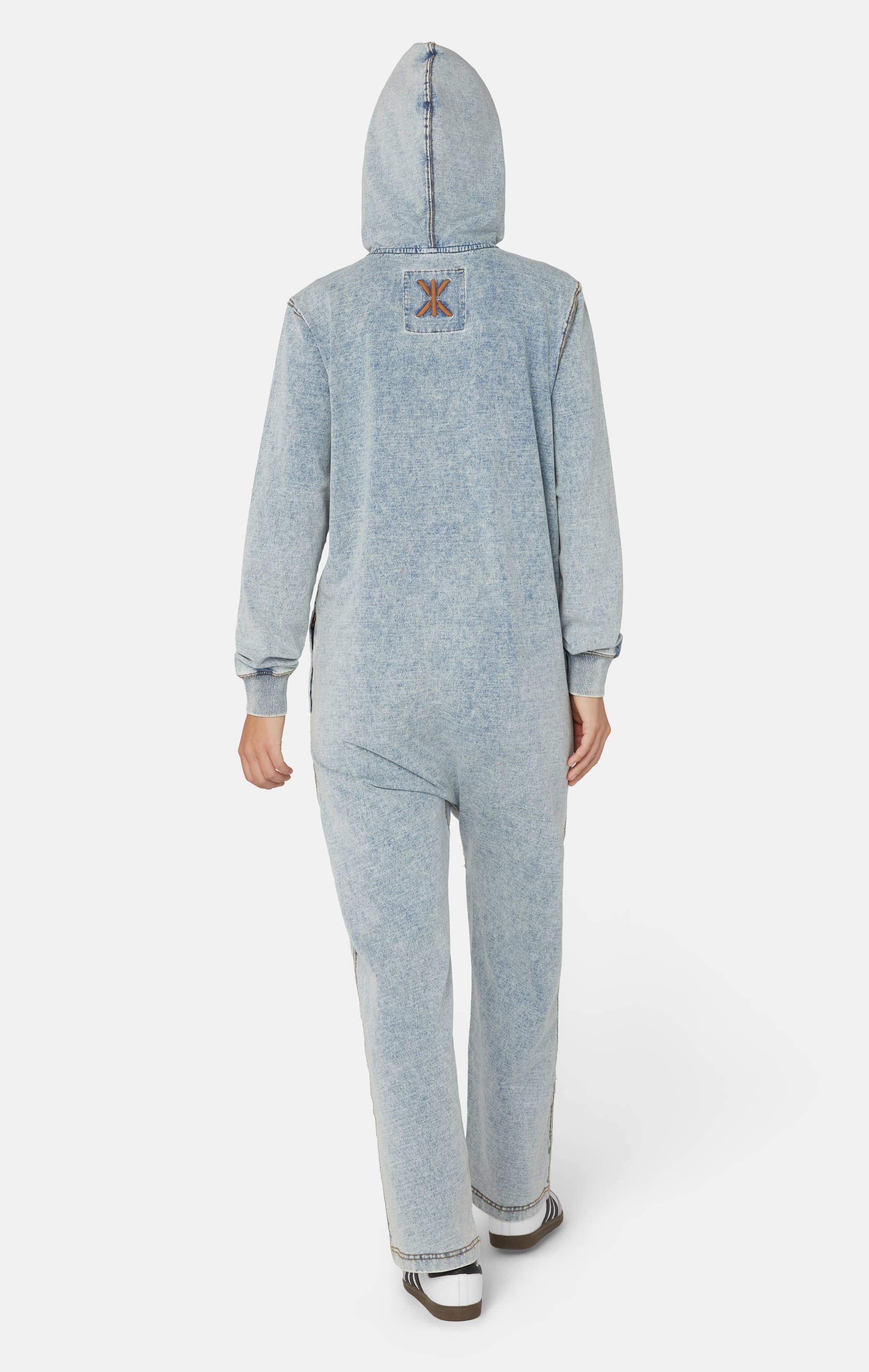 Onepiece Denim Straight Stretch Jumpsuit Blue - 5