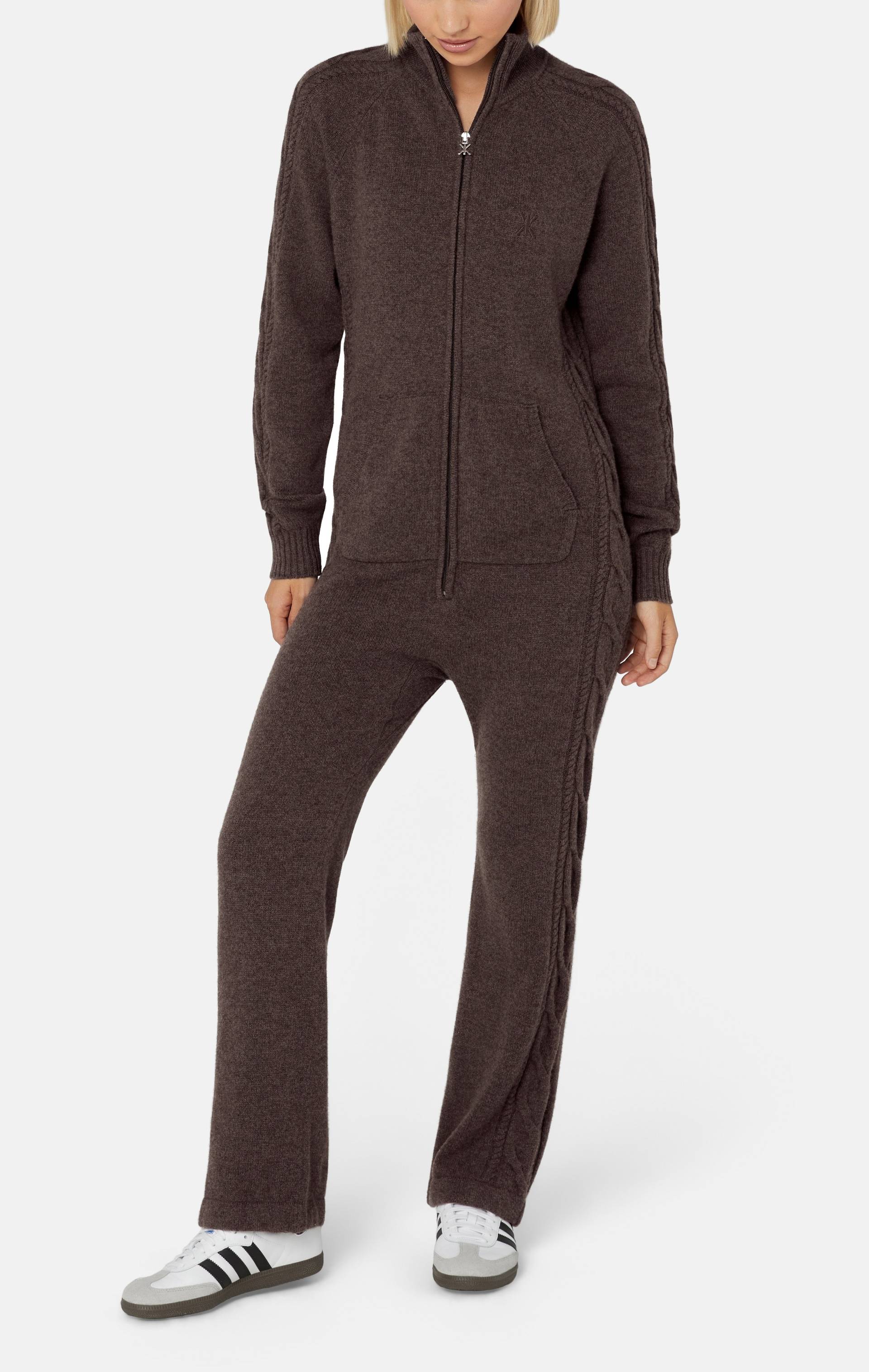 Onepiece Cable Lux Cashmere Jumpsuit Brown Melange - 4
