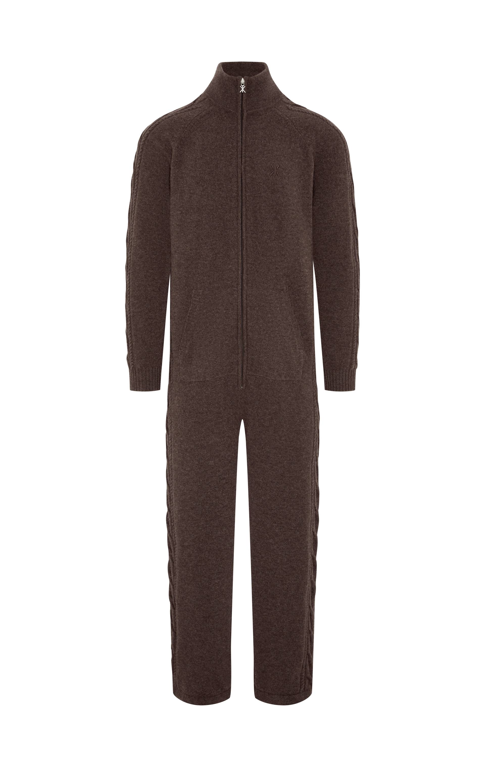 Onepiece Cable Lux Cashmere Jumpsuit Brown Melange - 1