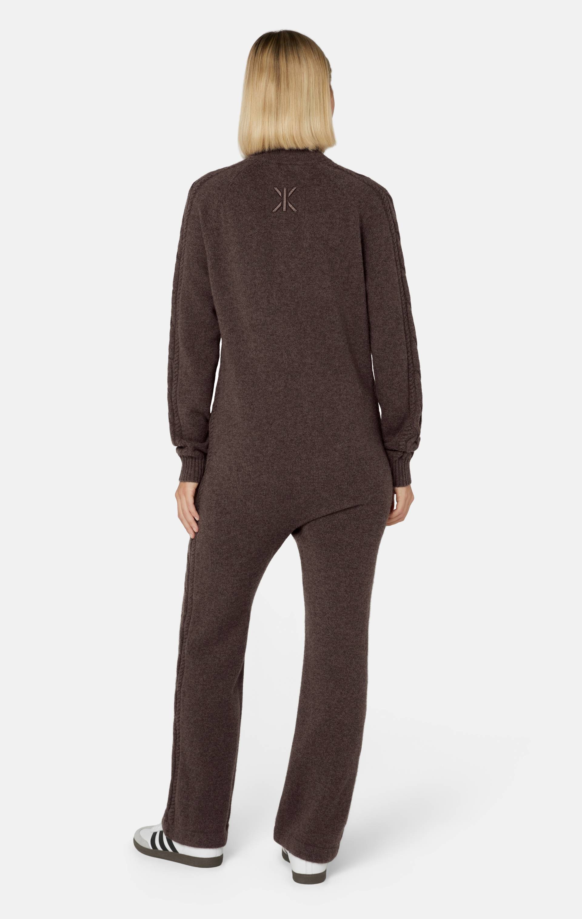 Onepiece Cable Lux Cashmere Jumpsuit Brown Melange - 5