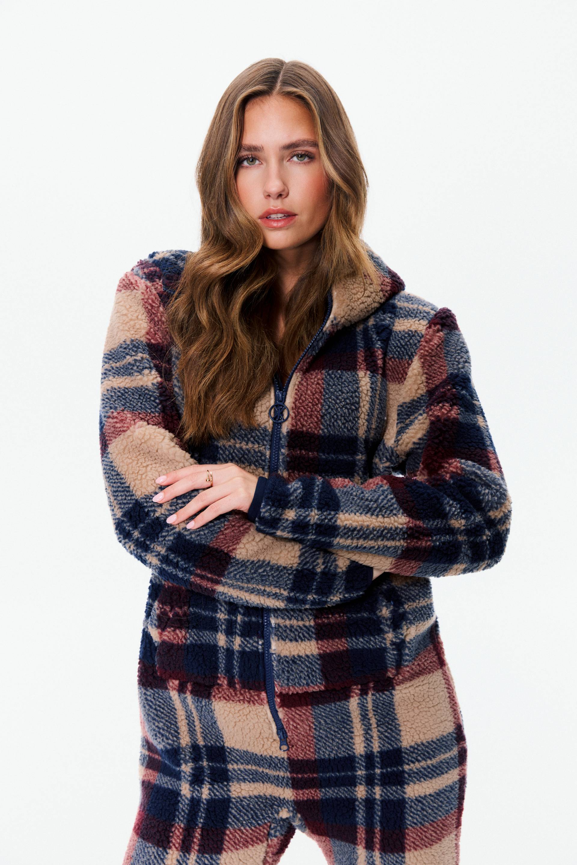 Onepiece Earthy Fleece Jumpsuit Brown Check - 10