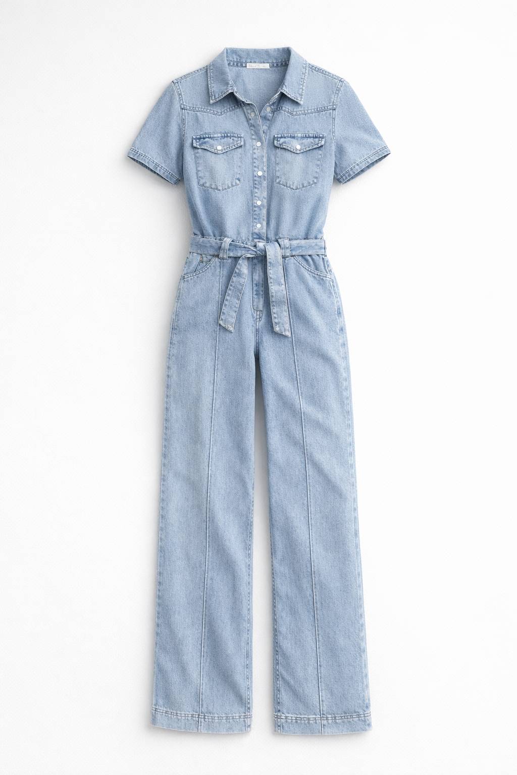 Onepiece Light Chambray Flared Jumpsuit Light Blue - 1