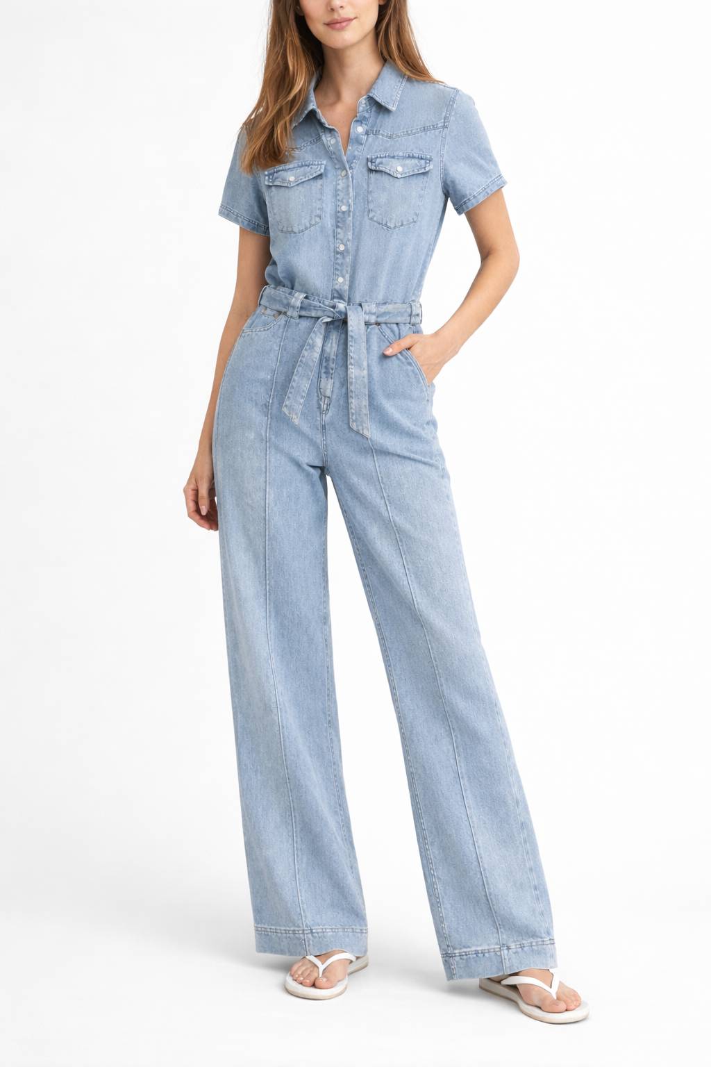 Onepiece Light Chambray Flared Jumpsuit Light Blue - 5