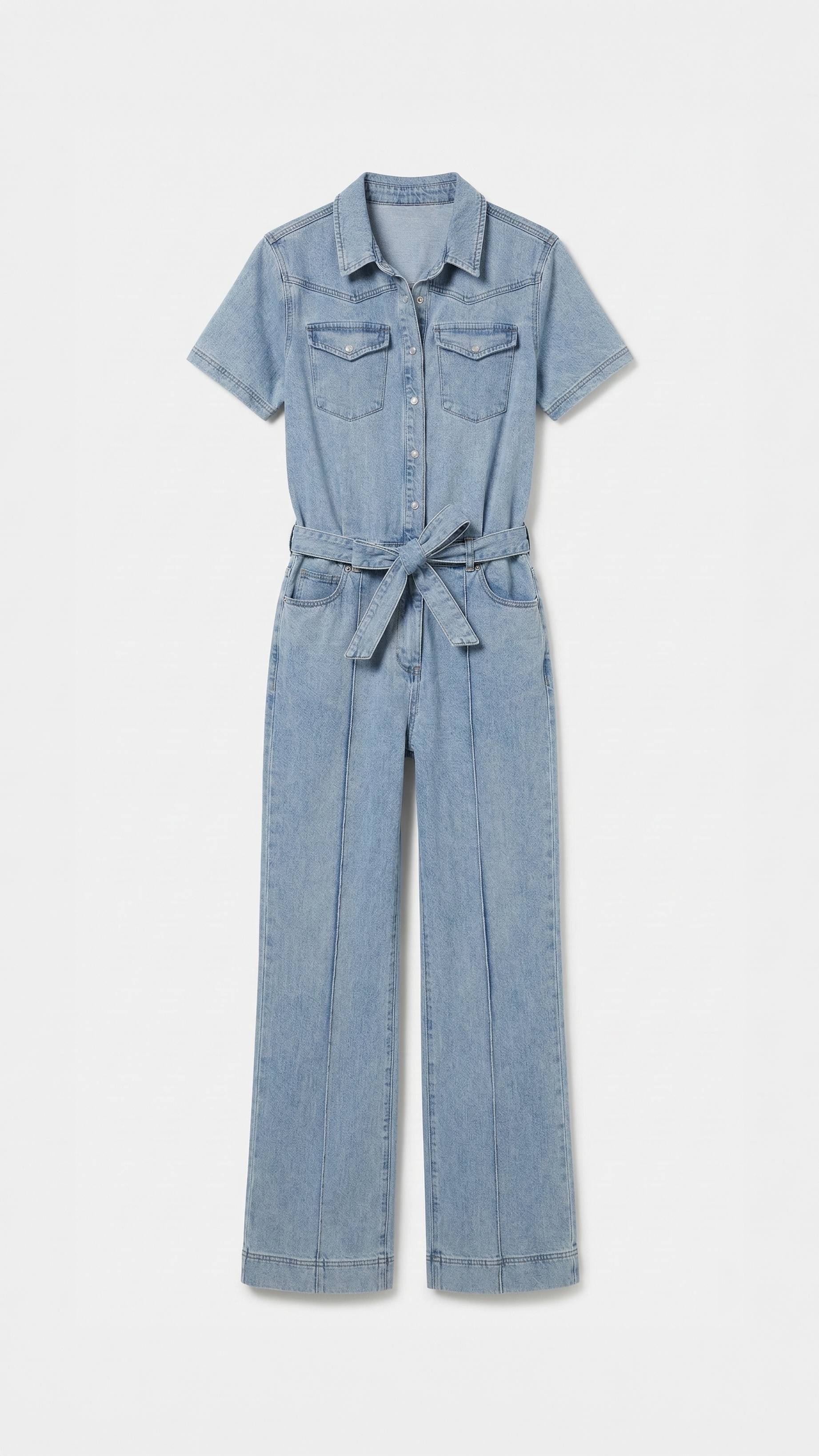 Onepiece Light Chambray Flared Jumpsuit Light Blue - 1