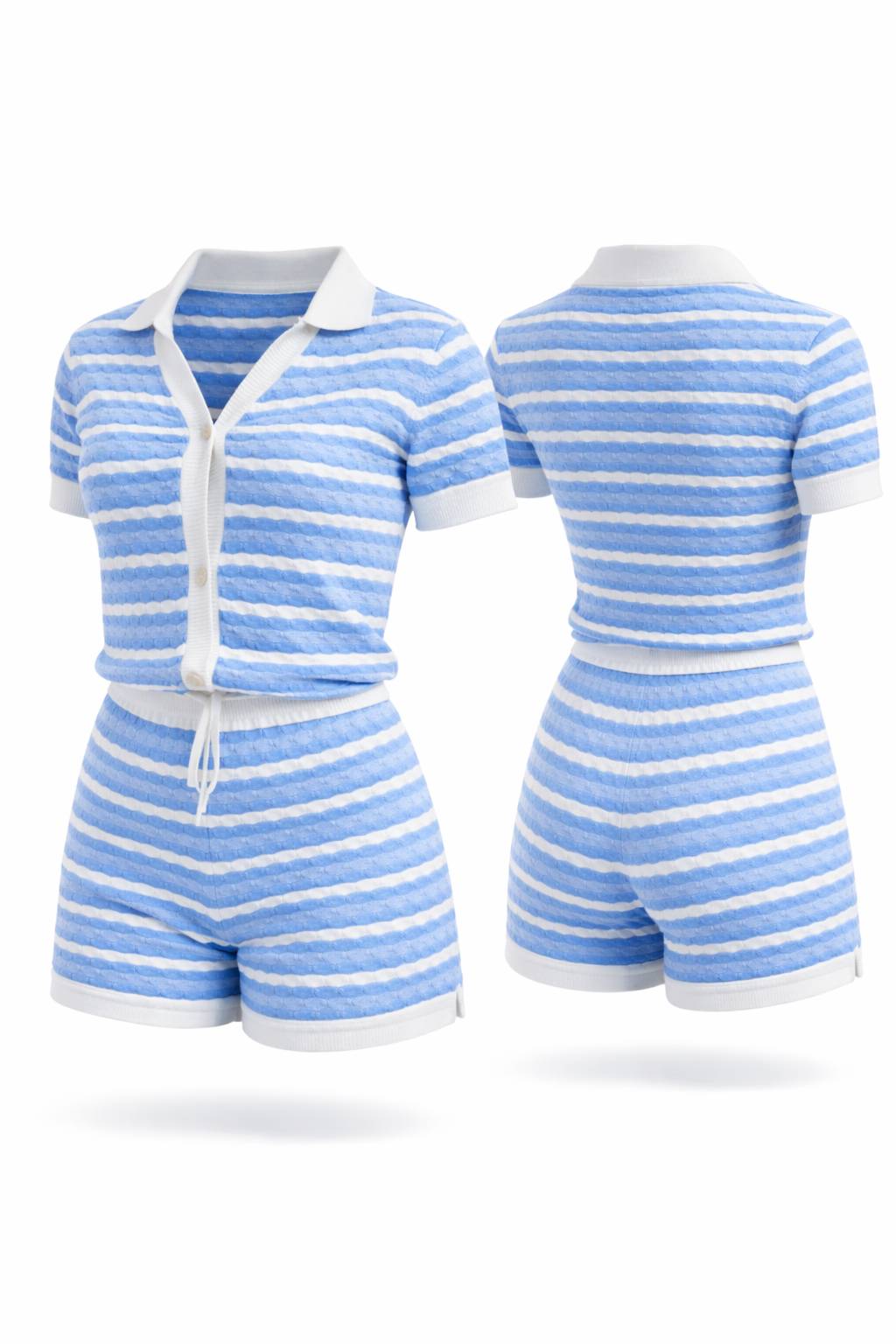 Onepiece Riviera Piquet Short Knitted Jumpsuit Blue - 3