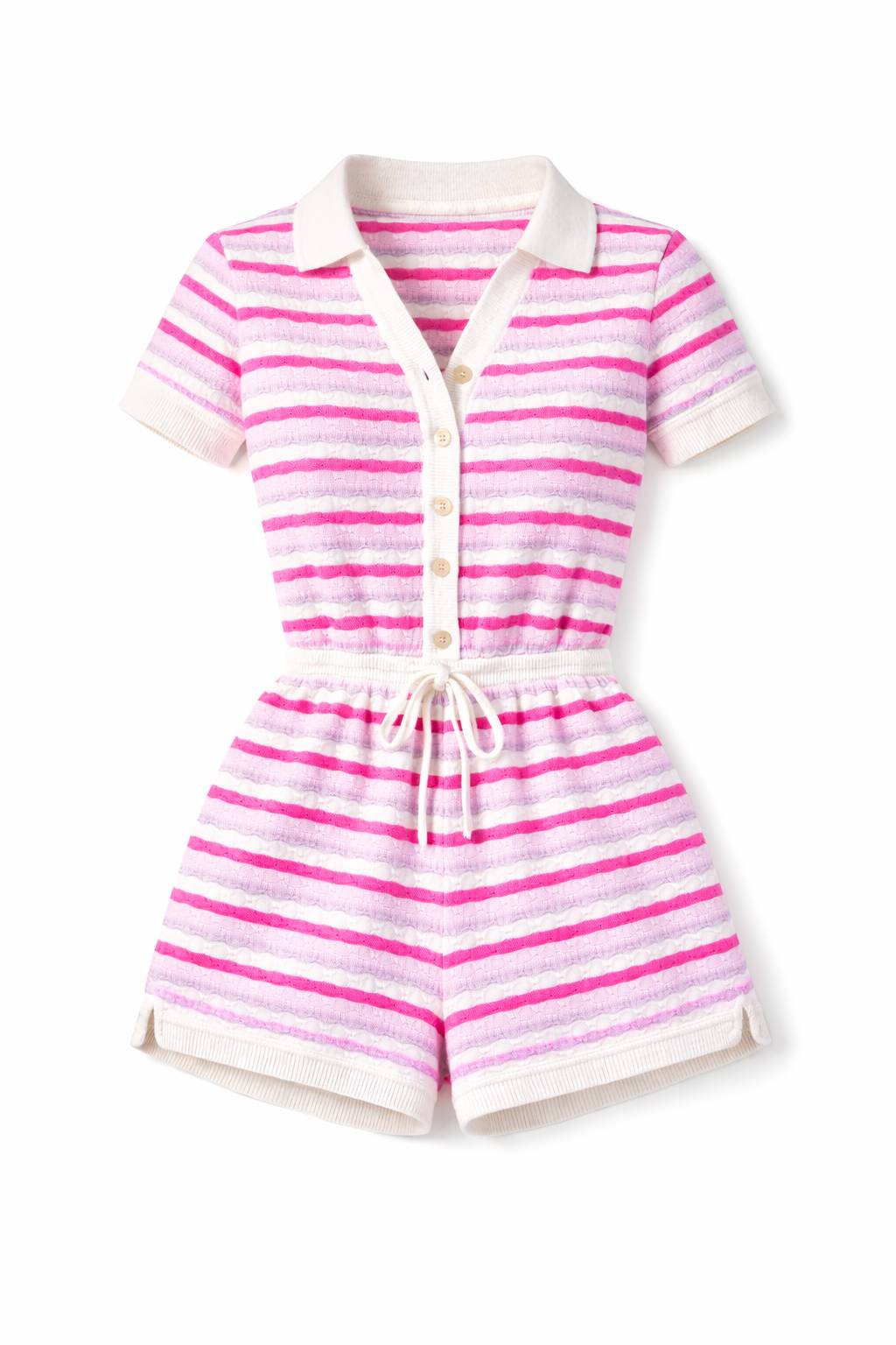 Onepiece Riviera Piquet Short Knitted Jumpsuit Pink - 2