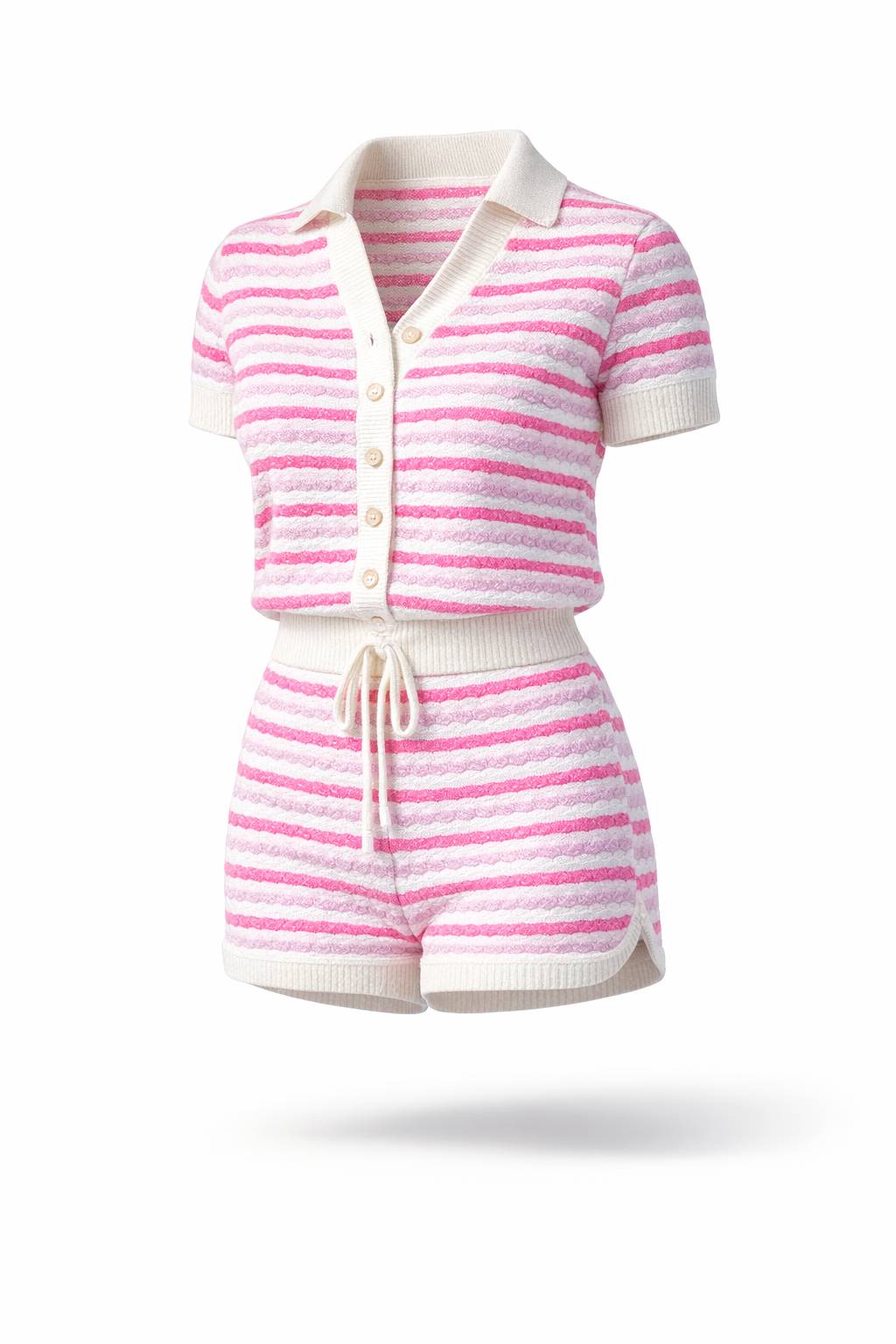 Onepiece Riviera Piquet Short Knitted Jumpsuit Pink - 1