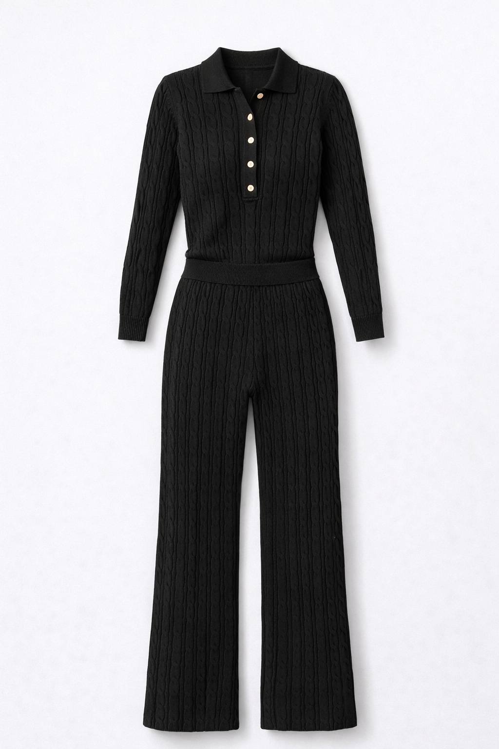Onepiece Summer Cable Flared Jumpsuit Black - 2