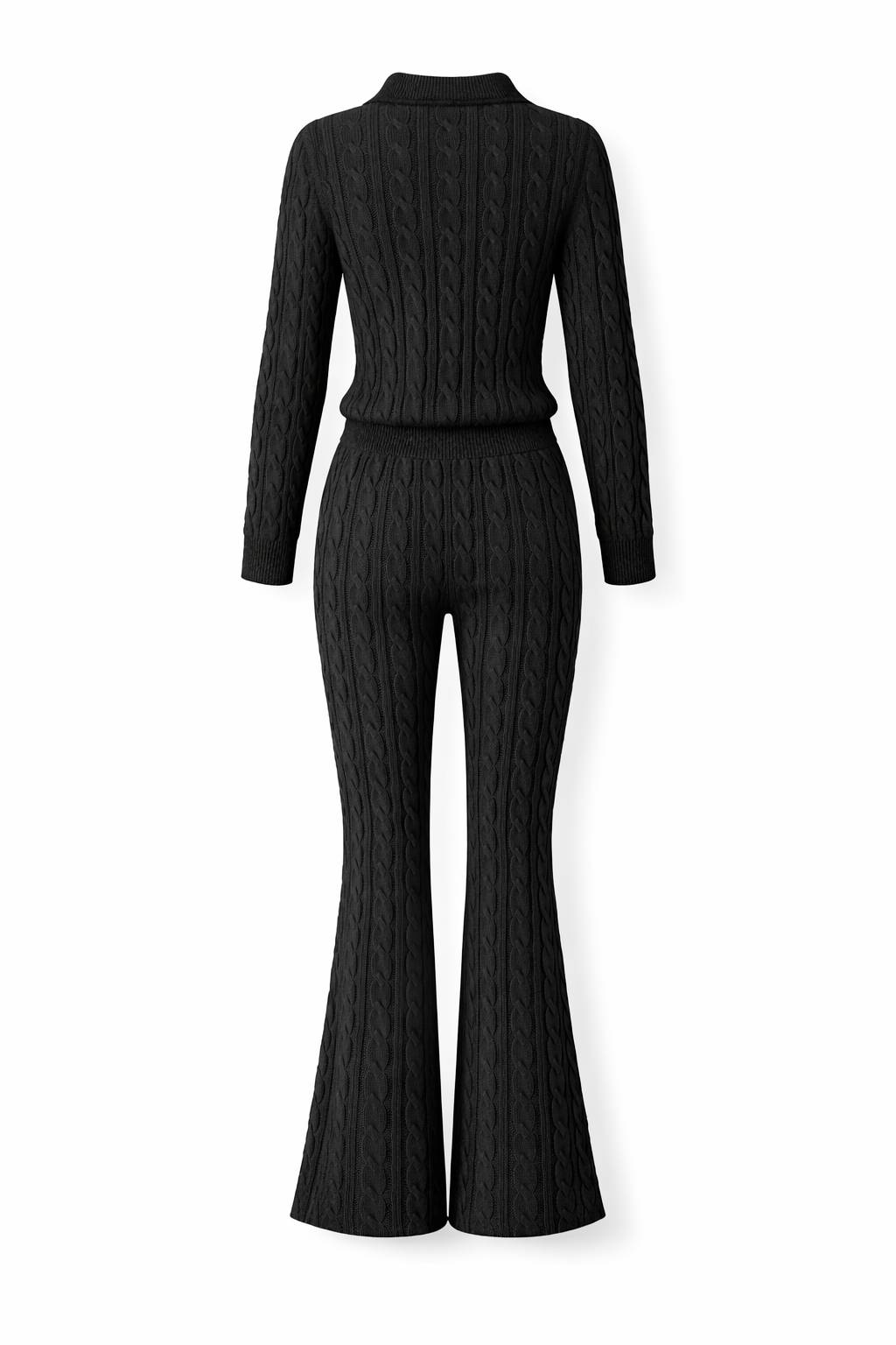 Onepiece Summer Cable Flared Jumpsuit Black - 2