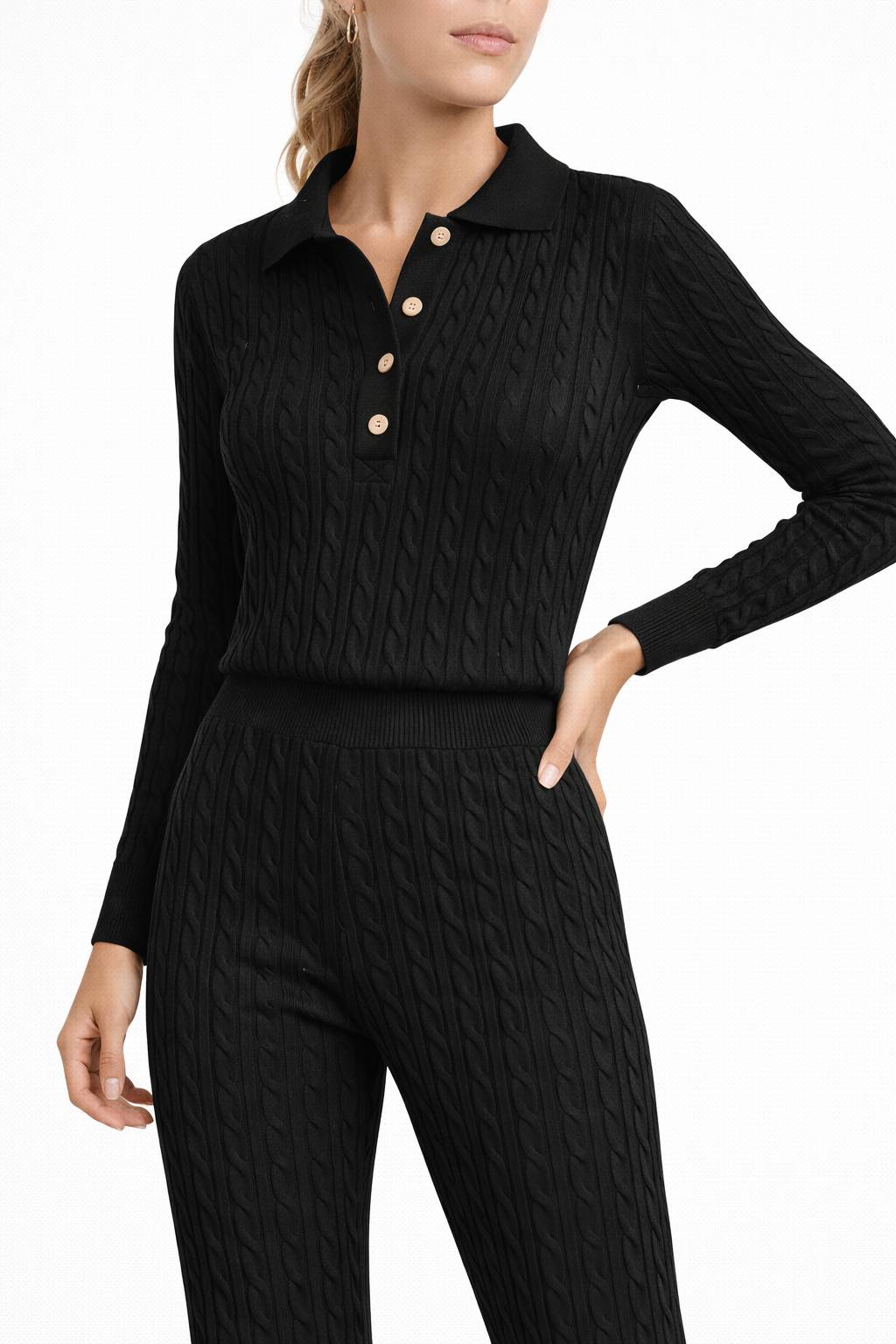 Onepiece Summer Cable Flared Jumpsuit Black - 5