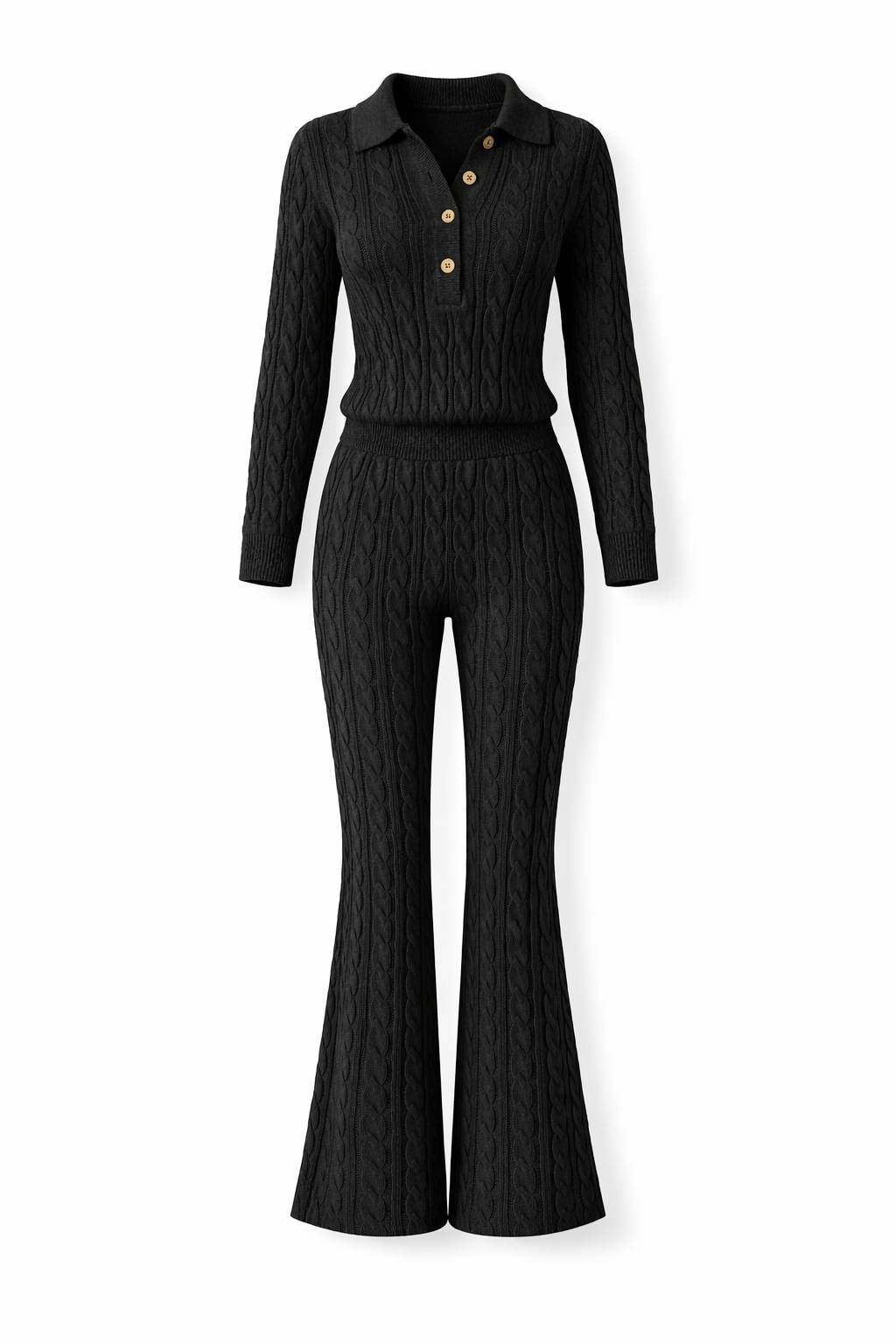 Onepiece Summer Cable Flared Jumpsuit Black - 1