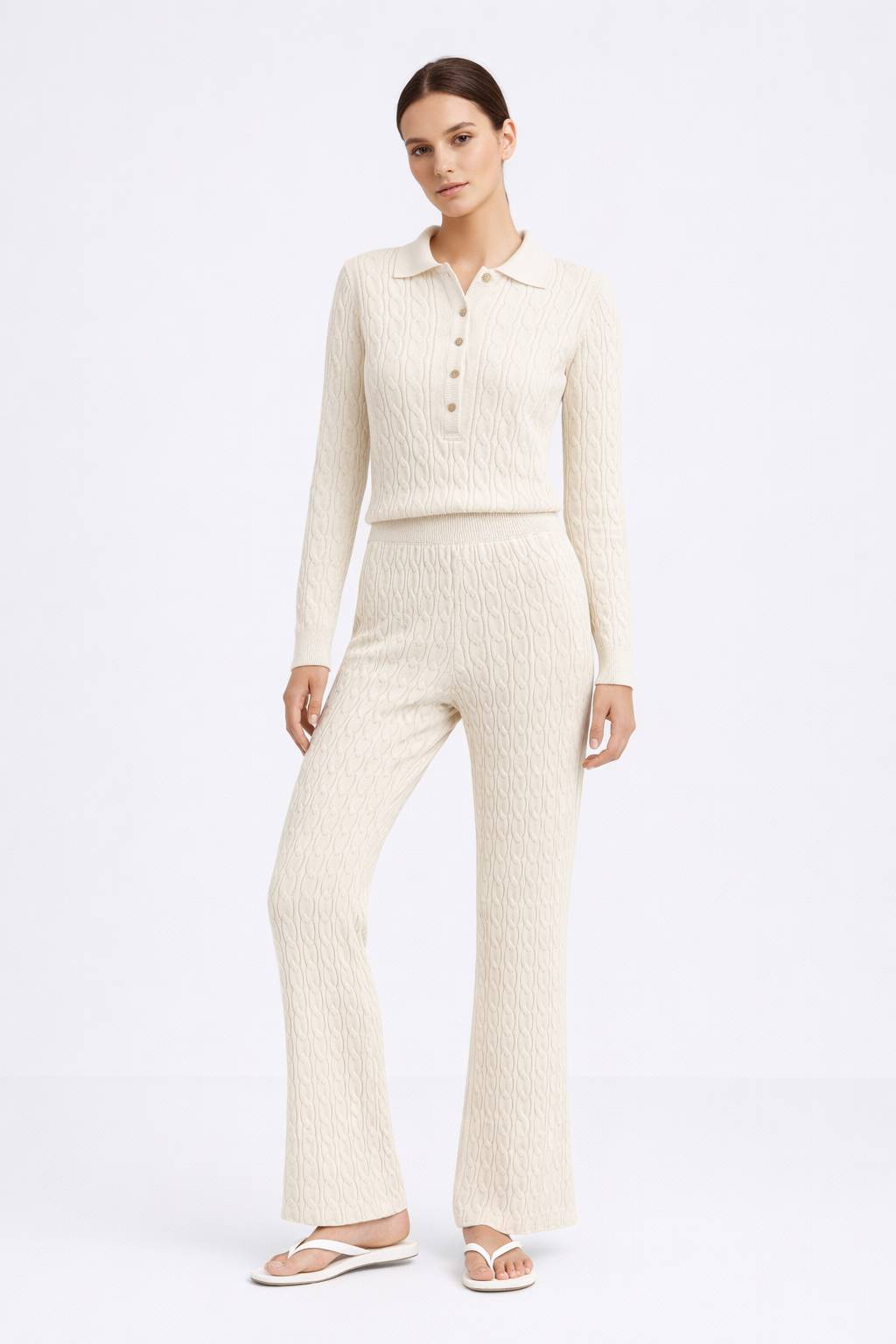 Onepiece Summer Cable Flared Jumpsuit Cream - 5