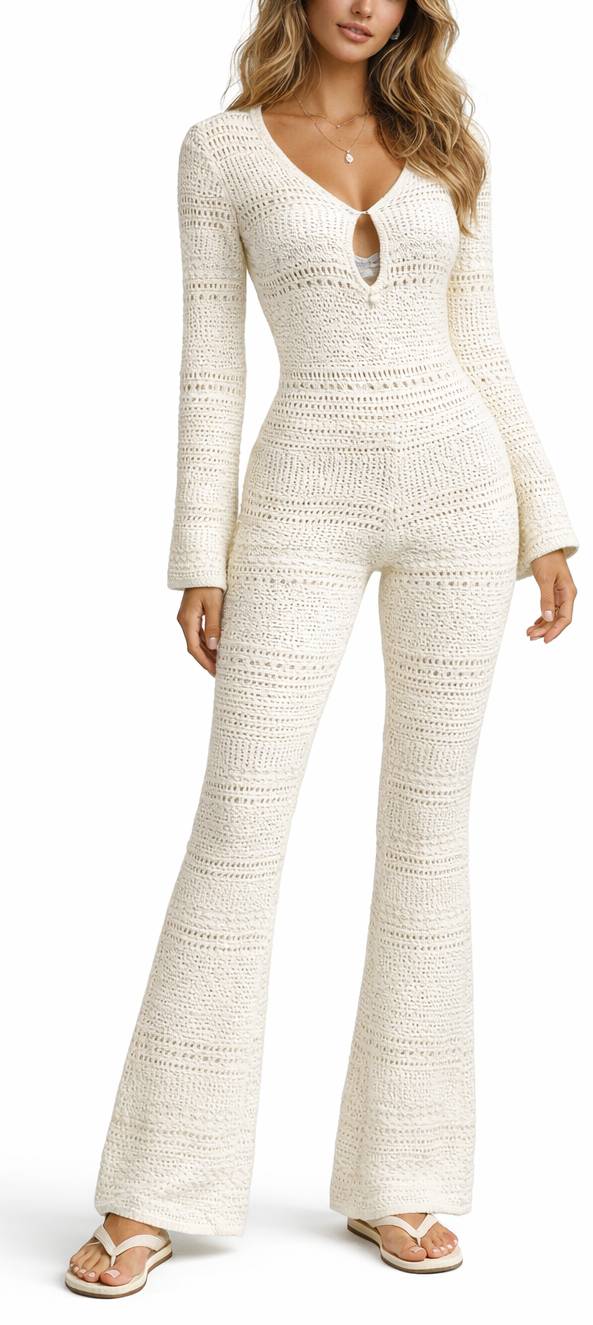 Onepiece Summer Cable Flared Jumpsuit Cream - 2